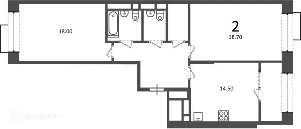 Планировка 2 комн. в Клинская ул., д. 2А (Московские кварталы)