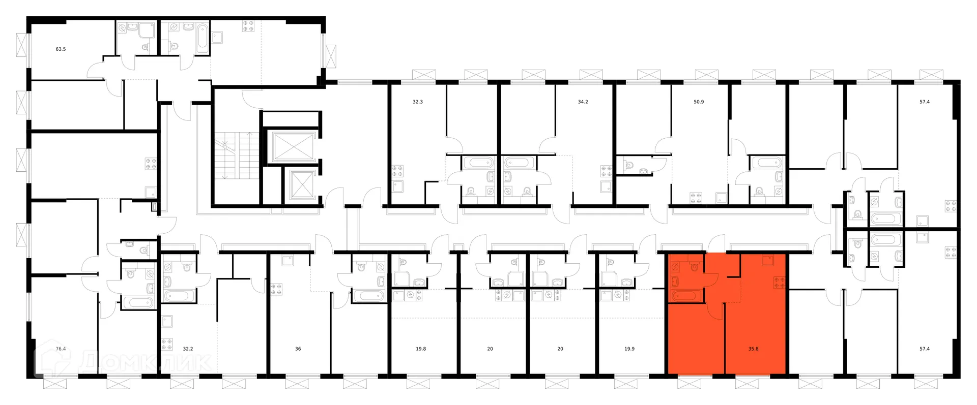 Планировка 1-комнатной квартиры 35.8 м² в ЖК Люблинский парк, г. Москва — фото 3