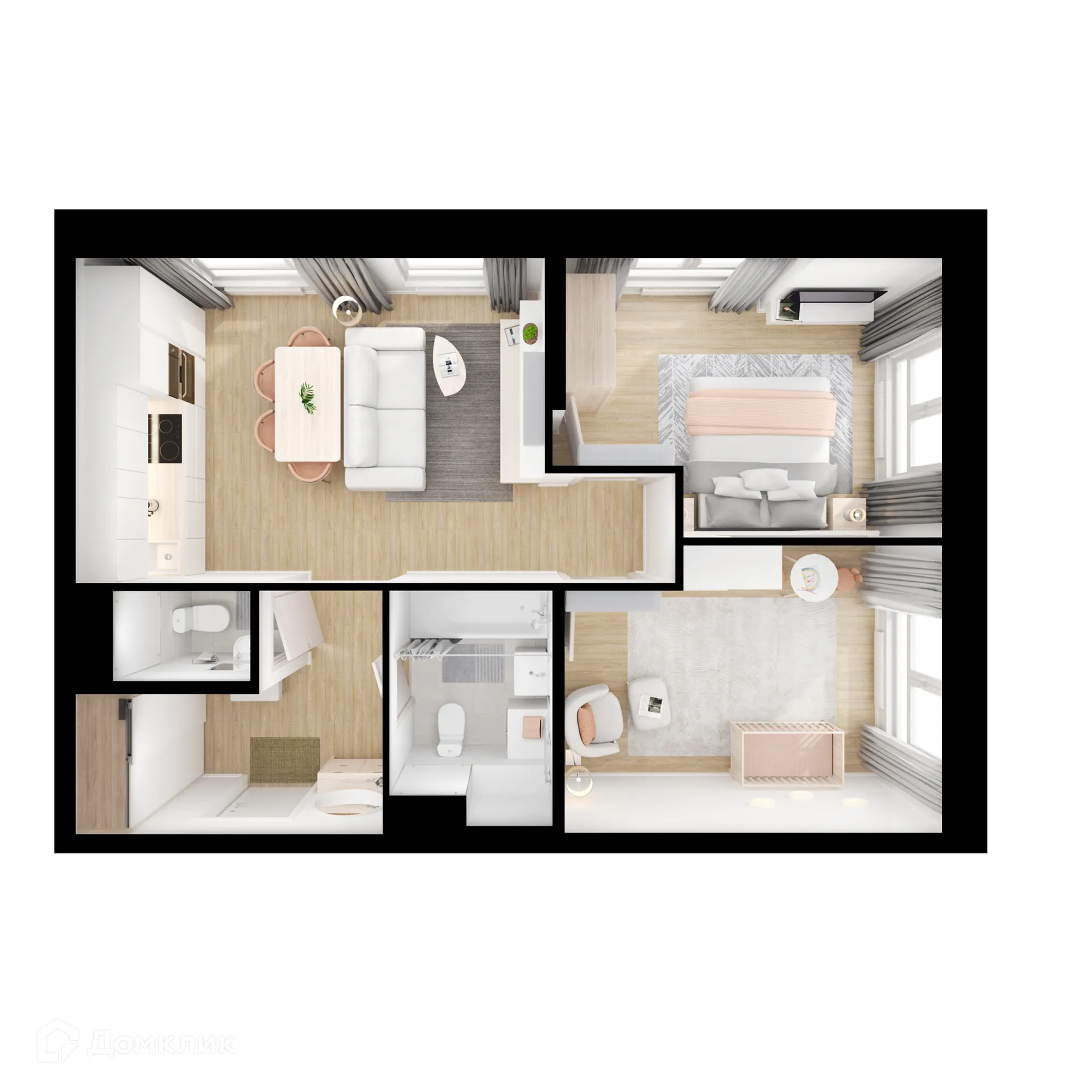 Планировка 2-комнатной квартиры 53.6 м² в ЖК Люблинский парк, г. Москва — фото 2