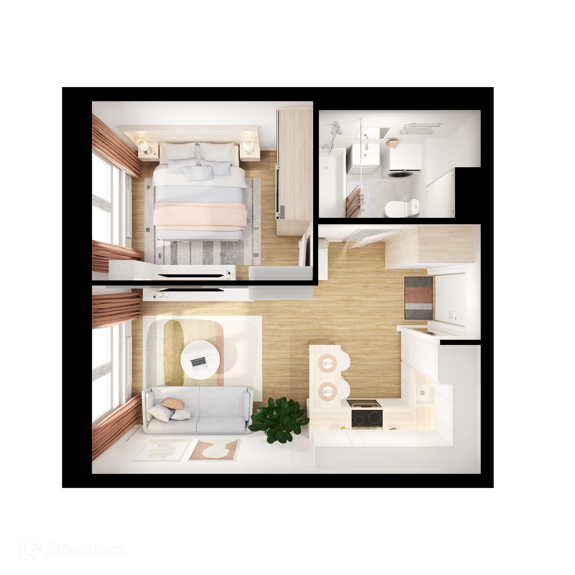 Планировка 1-комнатной квартиры 34.1 м² в ЖК Люблинский парк, г. Москва — фото 2