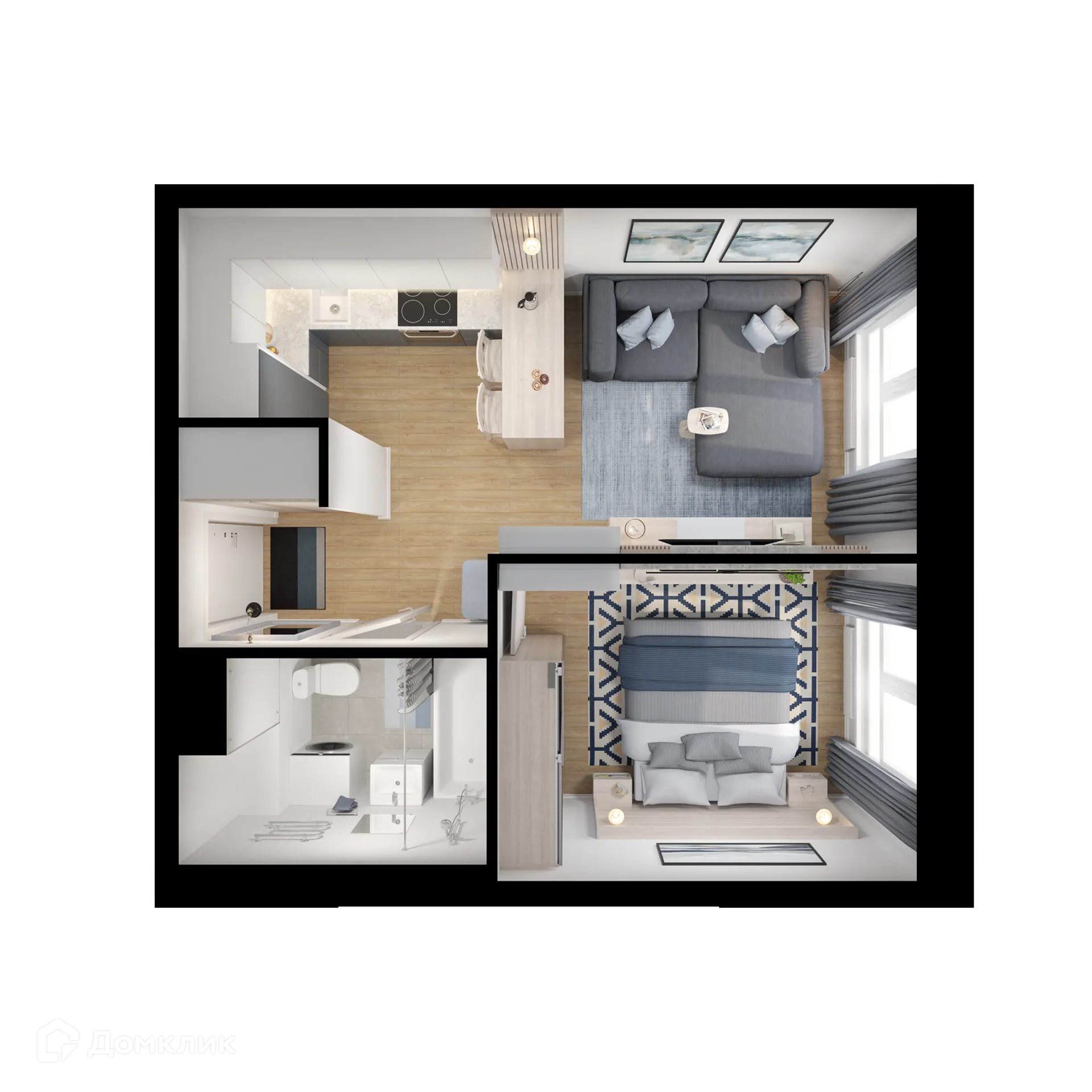 Планировка 1-комнатной квартиры 32.2 м² в ЖК Люблинский парк, г. Москва — фото 2