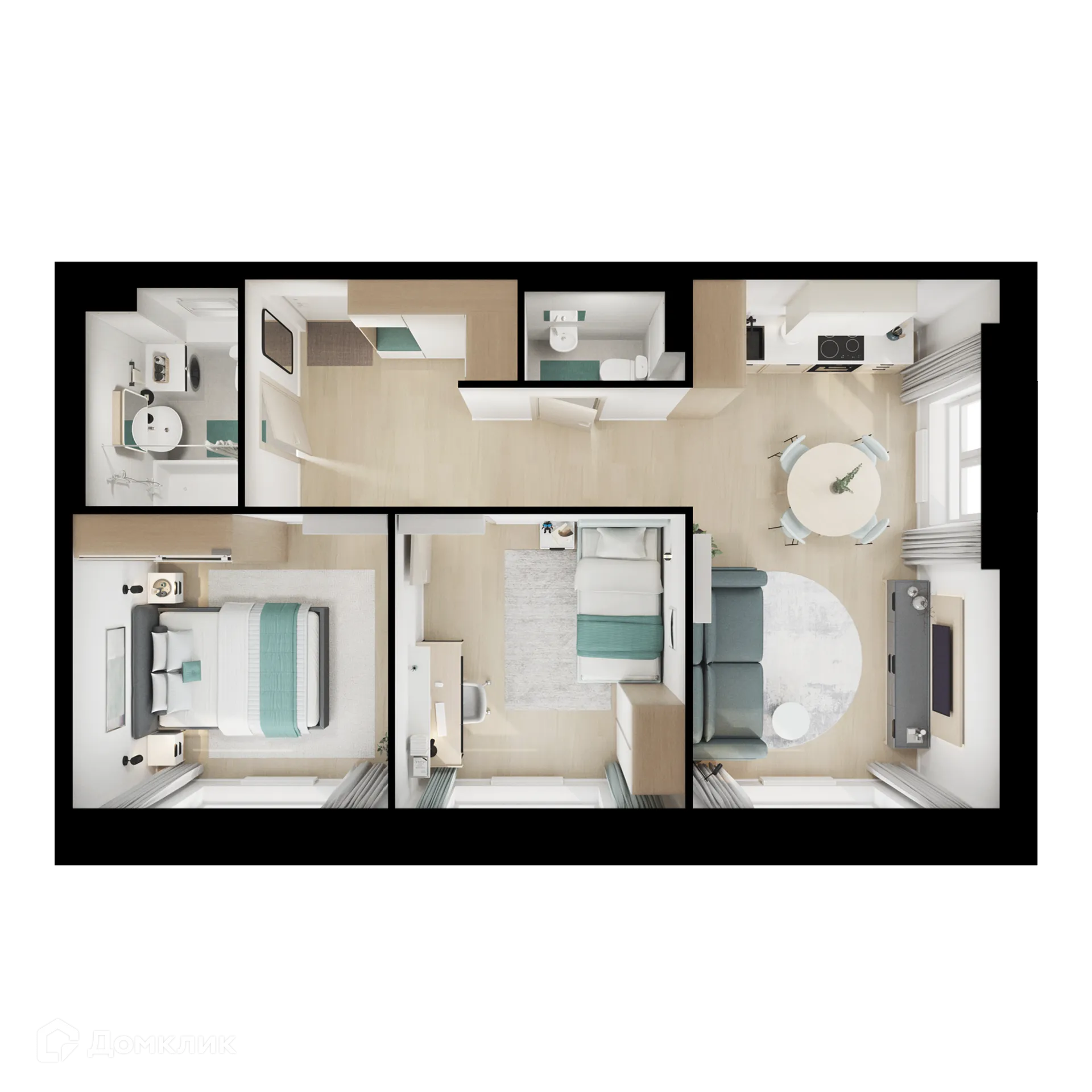 Планировка 2-комнатной квартиры 59.7 м² в ЖК Люблинский парк, г. Москва — фото 2