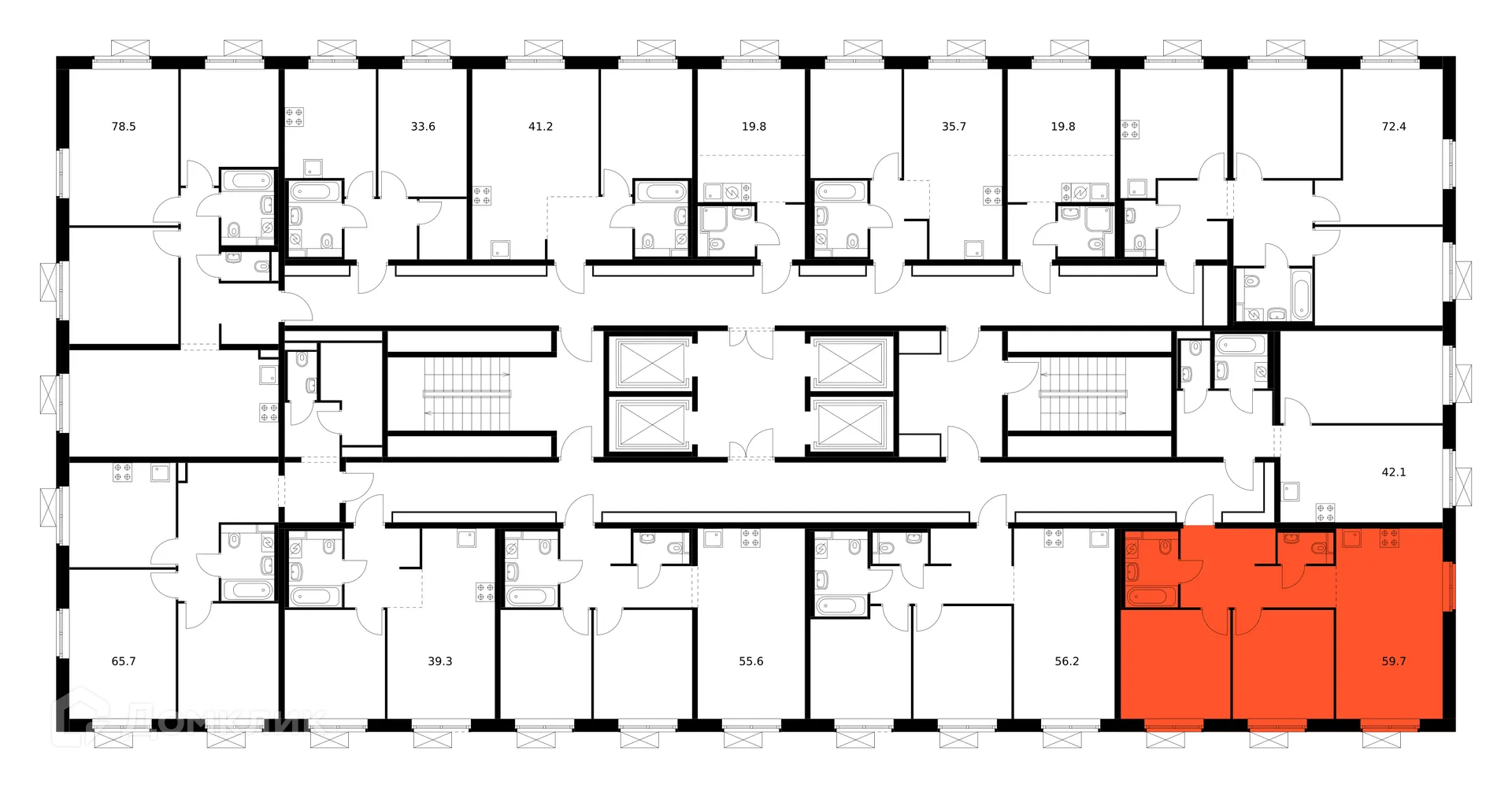 Планировка 2-комнатной квартиры 59.7 м² в ЖК Люблинский парк, г. Москва — фото 3