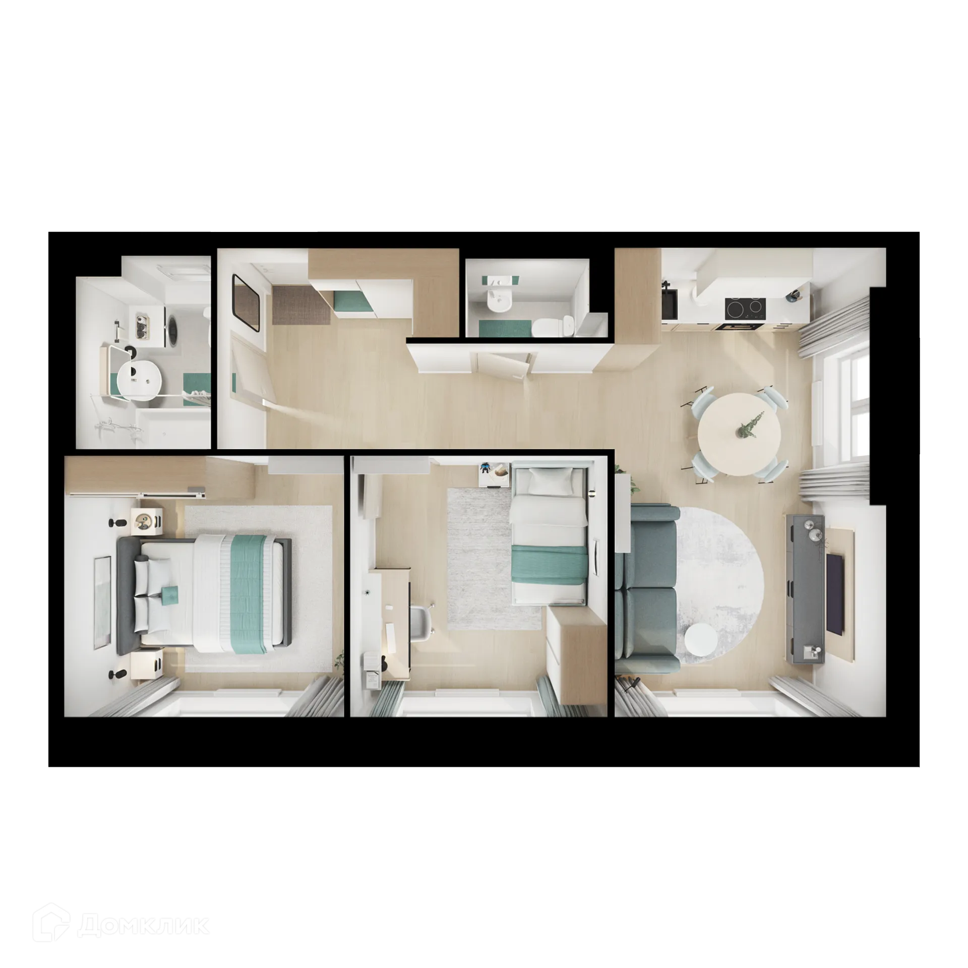 Планировка 2-комнатной квартиры 59.7 м² в ЖК Люблинский парк, г. Москва — фото 2