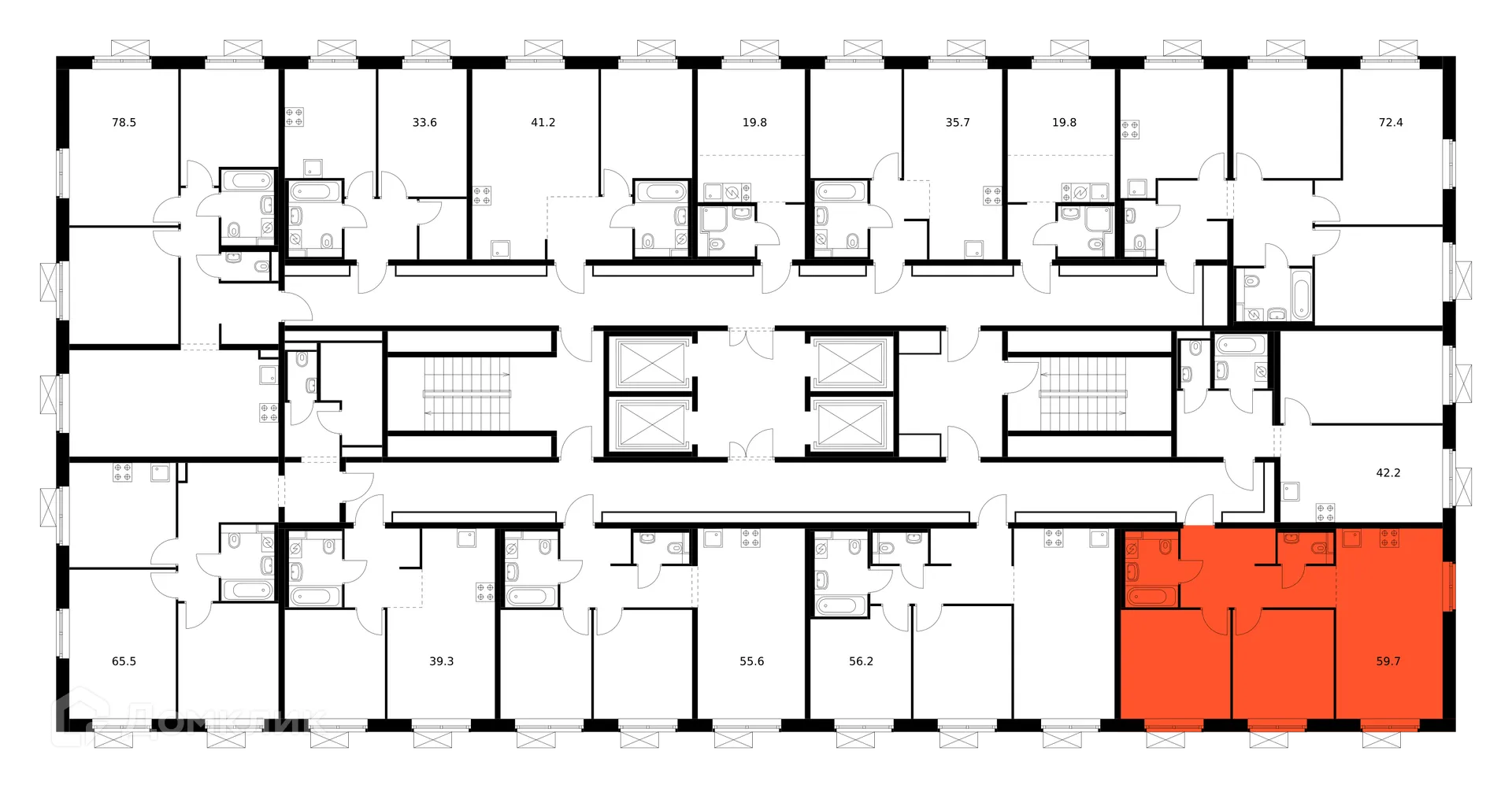 Планировка 2-комнатной квартиры 59.7 м² в ЖК Люблинский парк, г. Москва — фото 3