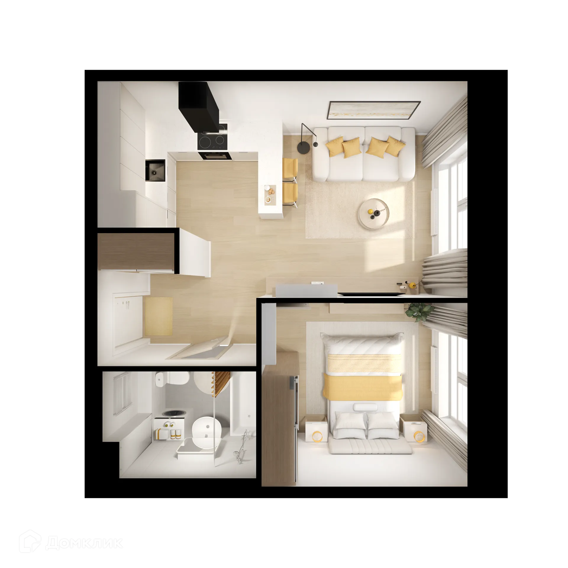 Планировка 1-комнатной квартиры 37.6 м² в ЖК Люблинский парк, г. Москва — фото 2