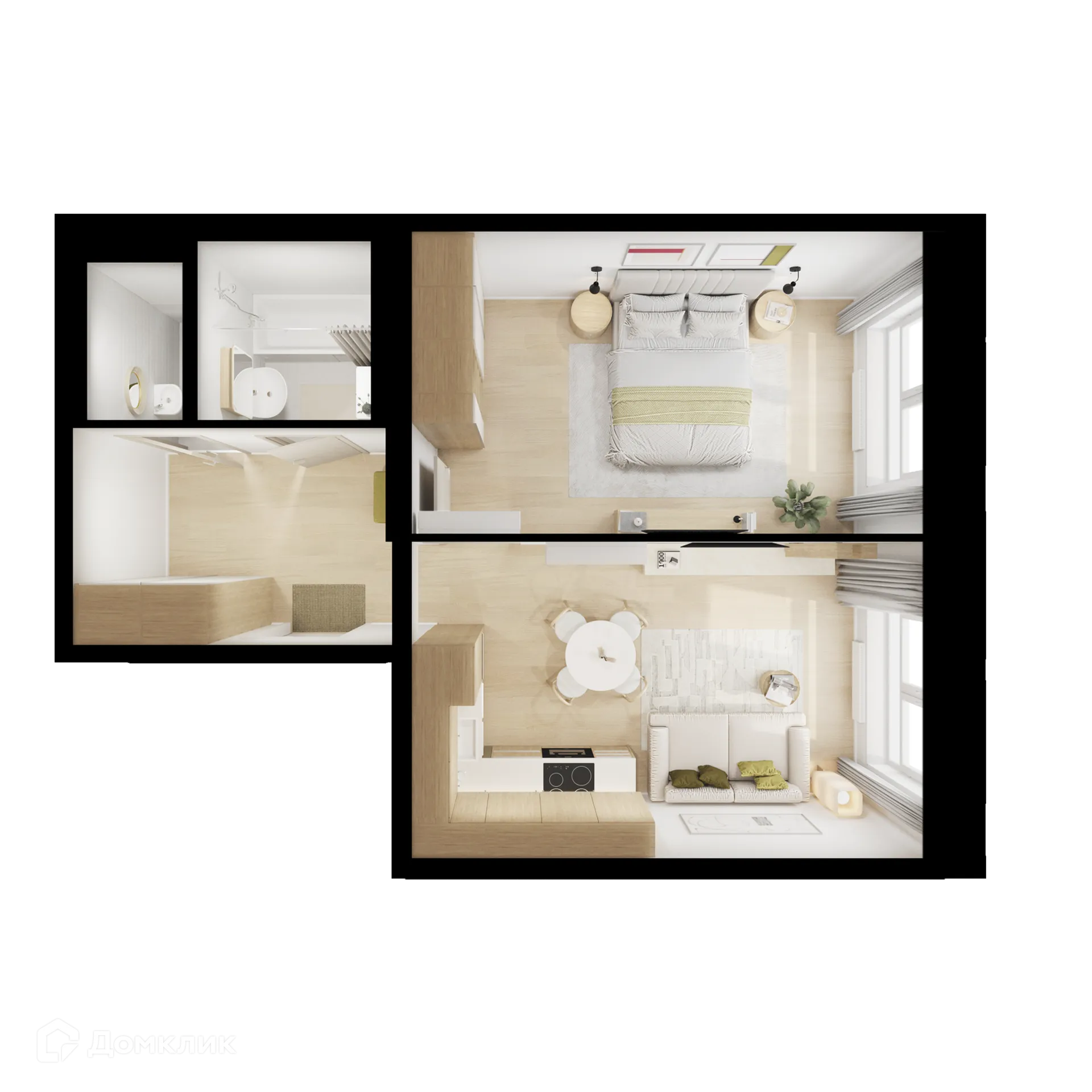 Планировка 1-комнатной квартиры 42.2 м² в ЖК Люблинский парк, г. Москва — фото 2