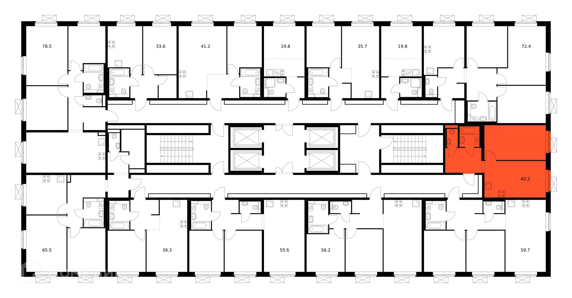 Планировка 1-комнатной квартиры 42.2 м² в ЖК Люблинский парк, г. Москва — фото 3