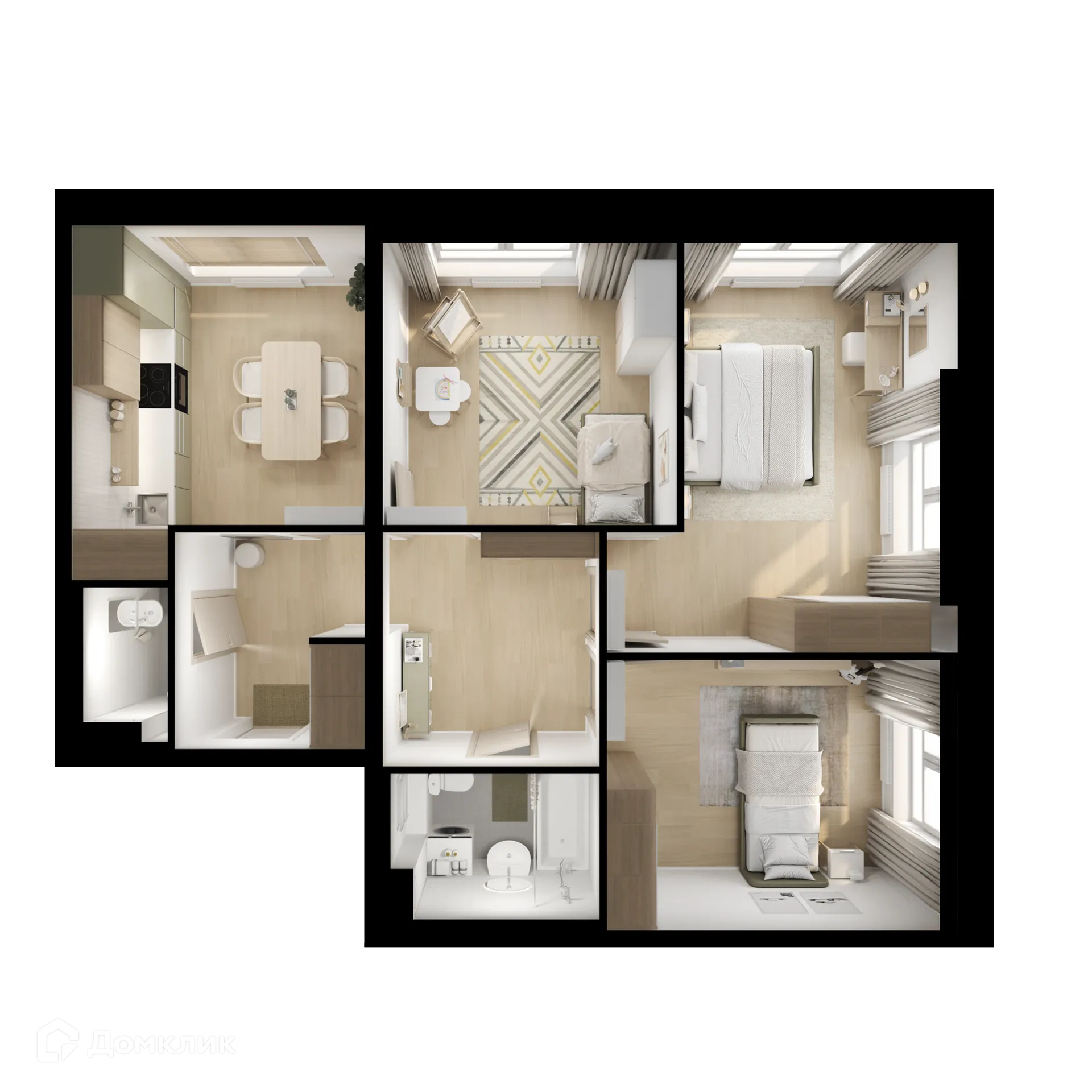 Планировка 3-комнатной квартиры 72.4 м² в ЖК Люблинский парк, г. Москва — фото 2