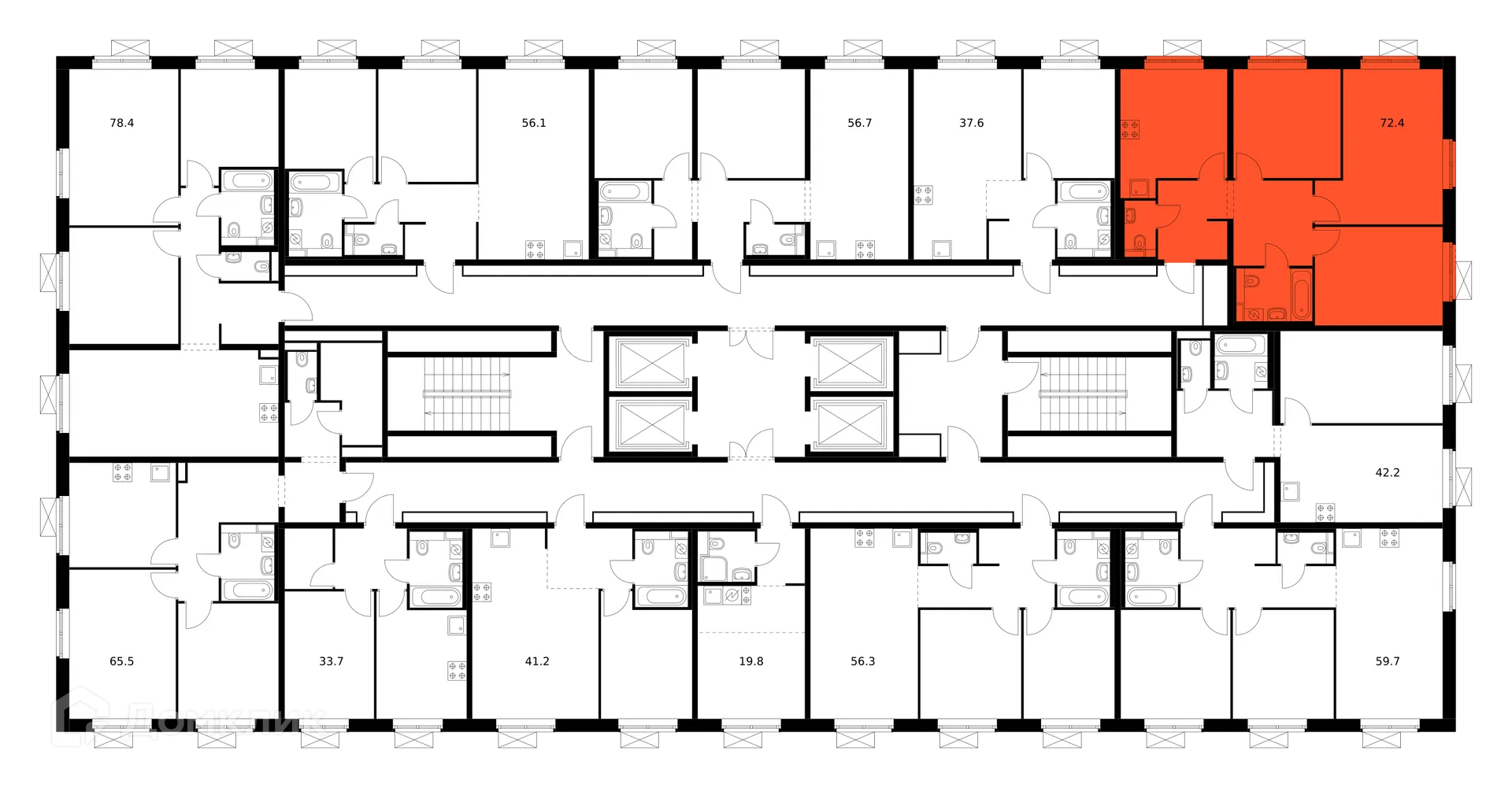 Планировка 3-комнатной квартиры 72.4 м² в ЖК Люблинский парк, г. Москва — фото 3