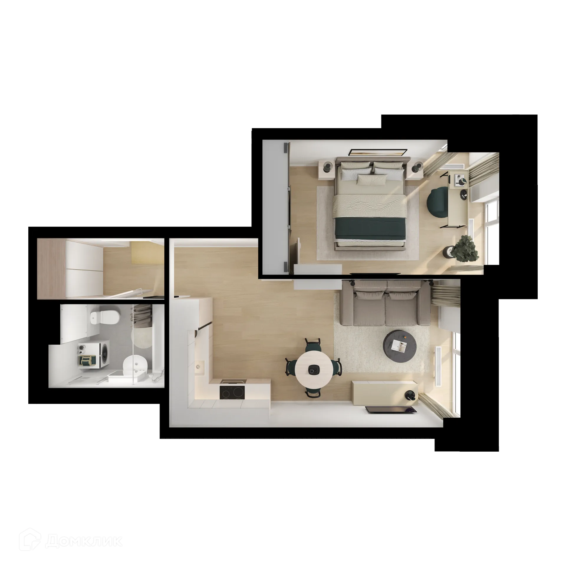 Планировка 1-комнатной квартиры 42.3 м² в ЖК Зелёный парк, г. Москва — фото 2