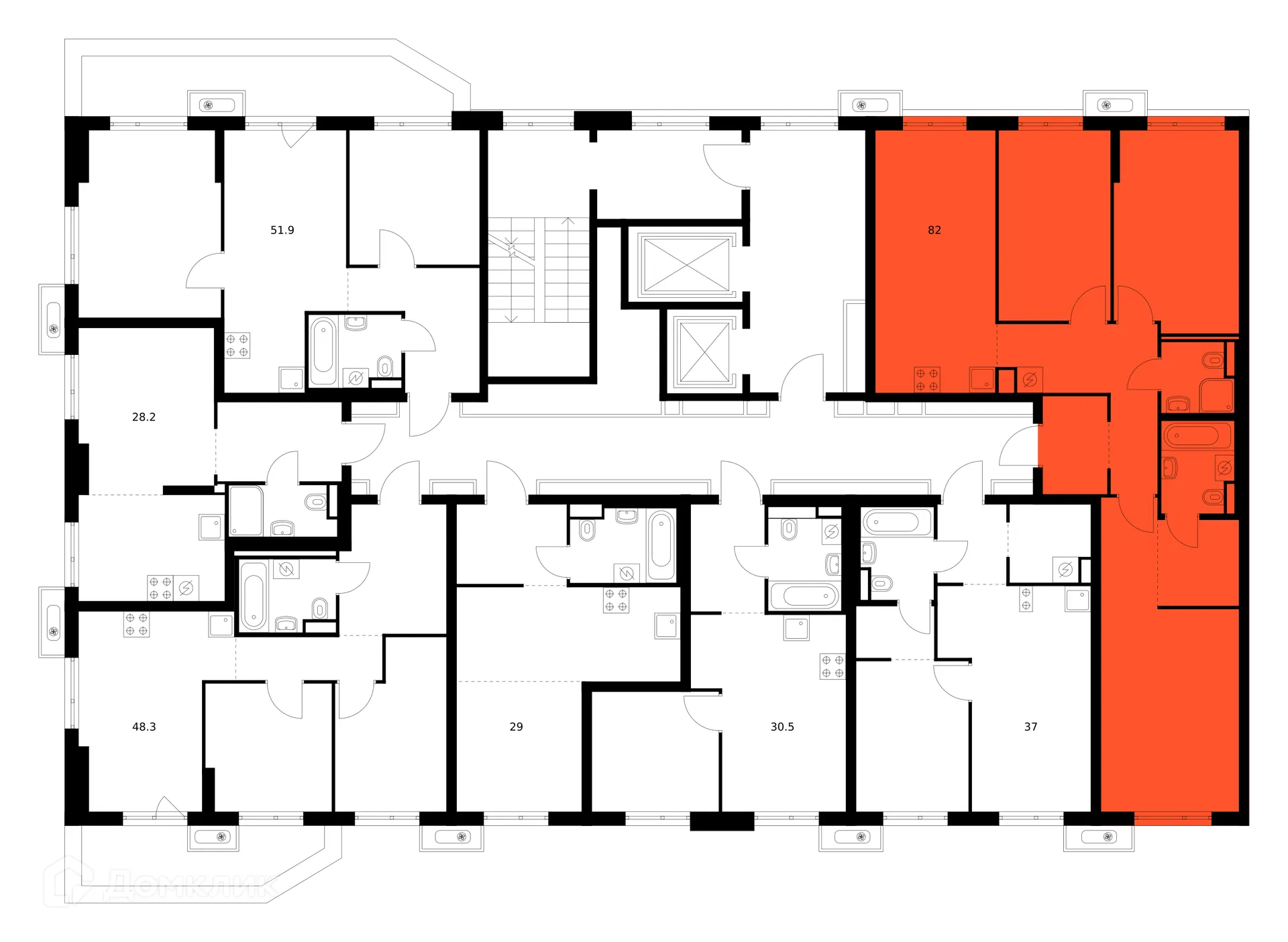 Планировка 3-комнатной квартиры 82 м² в ЖК Зелёный парк, г. Москва — фото 2