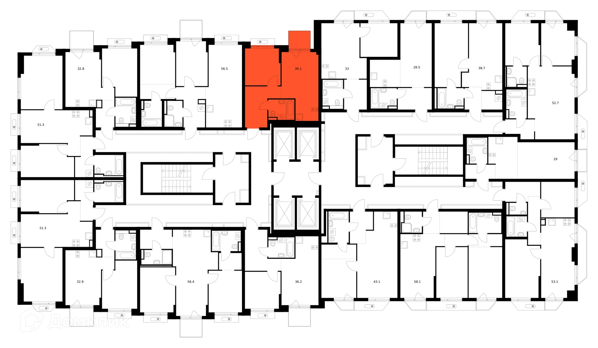 Планировка 1-комнатной квартиры 36.1 м² в ЖК Зелёный парк, г. Москва — фото 2