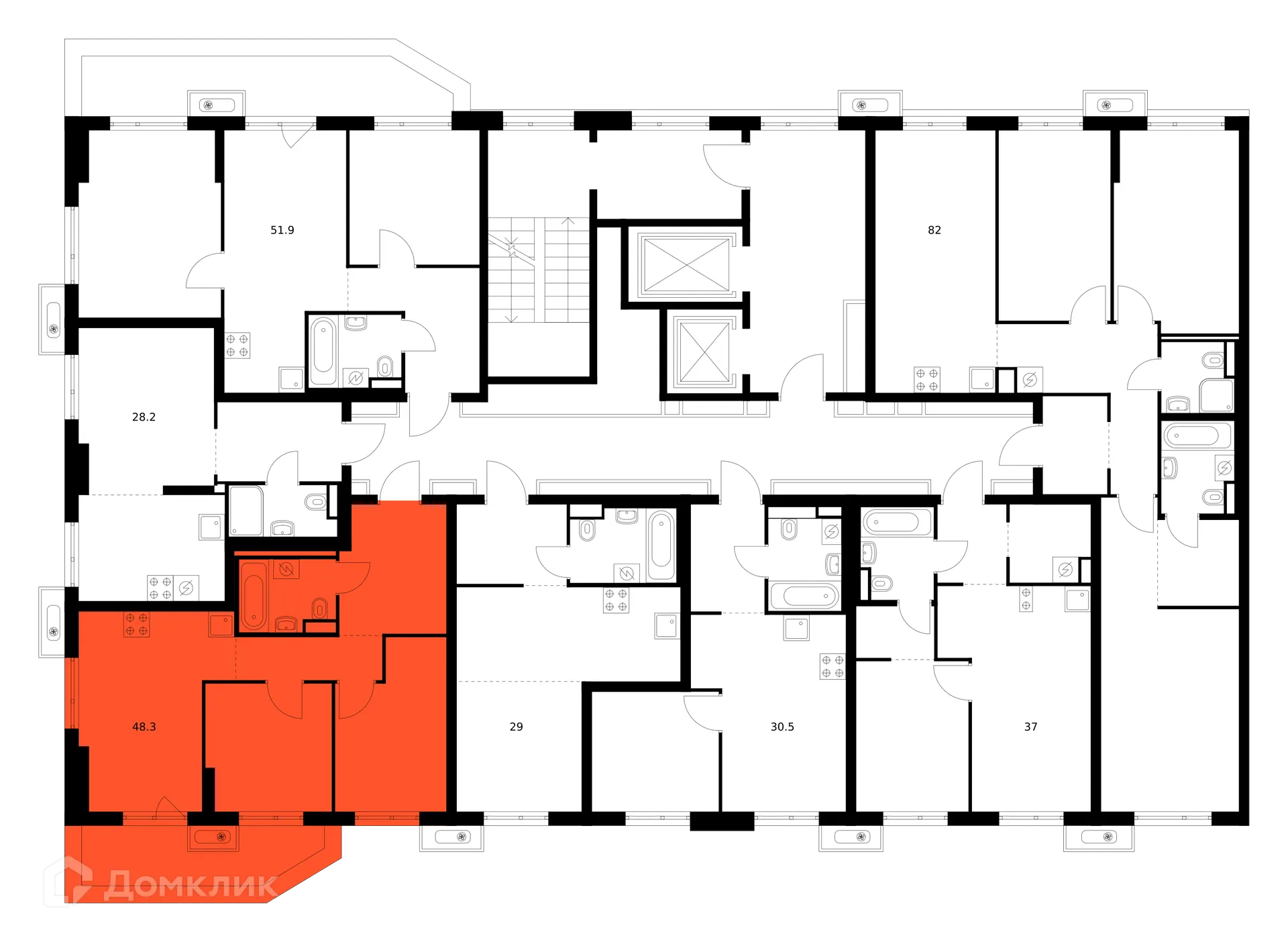 Планировка 2-комнатной квартиры 48.3 м² в ЖК Зелёный парк, г. Москва — фото 2
