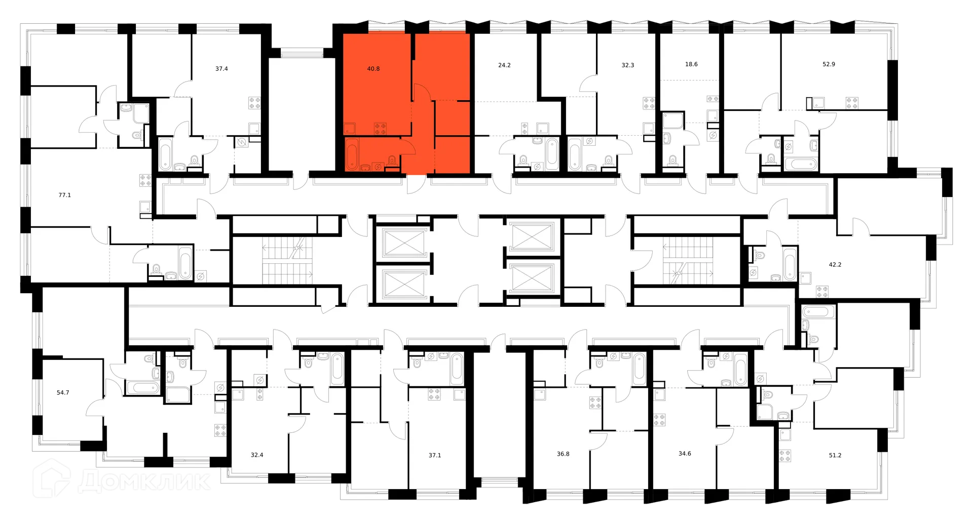 Планировка 1-комнатной квартиры 40.8 м² в ЖК Зелёный парк, г. Москва — фото 3