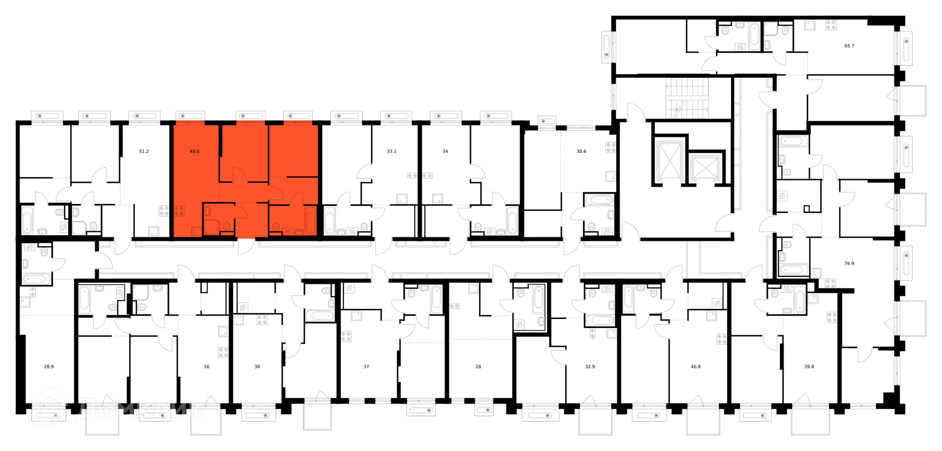 Планировка 2-комнатной квартиры 49.6 м² в ЖК Зелёный парк, г. Москва — фото 2