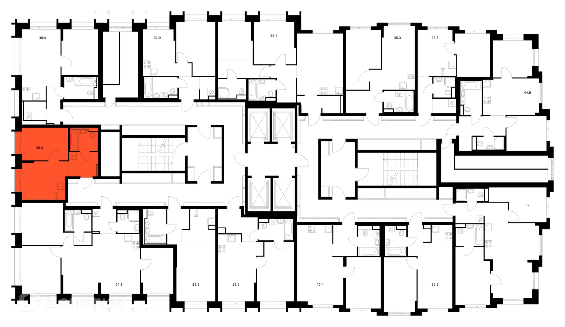 Планировка 1-комнатной квартиры 28.4 м² в ЖК Зелёный парк, г. Москва — фото 2