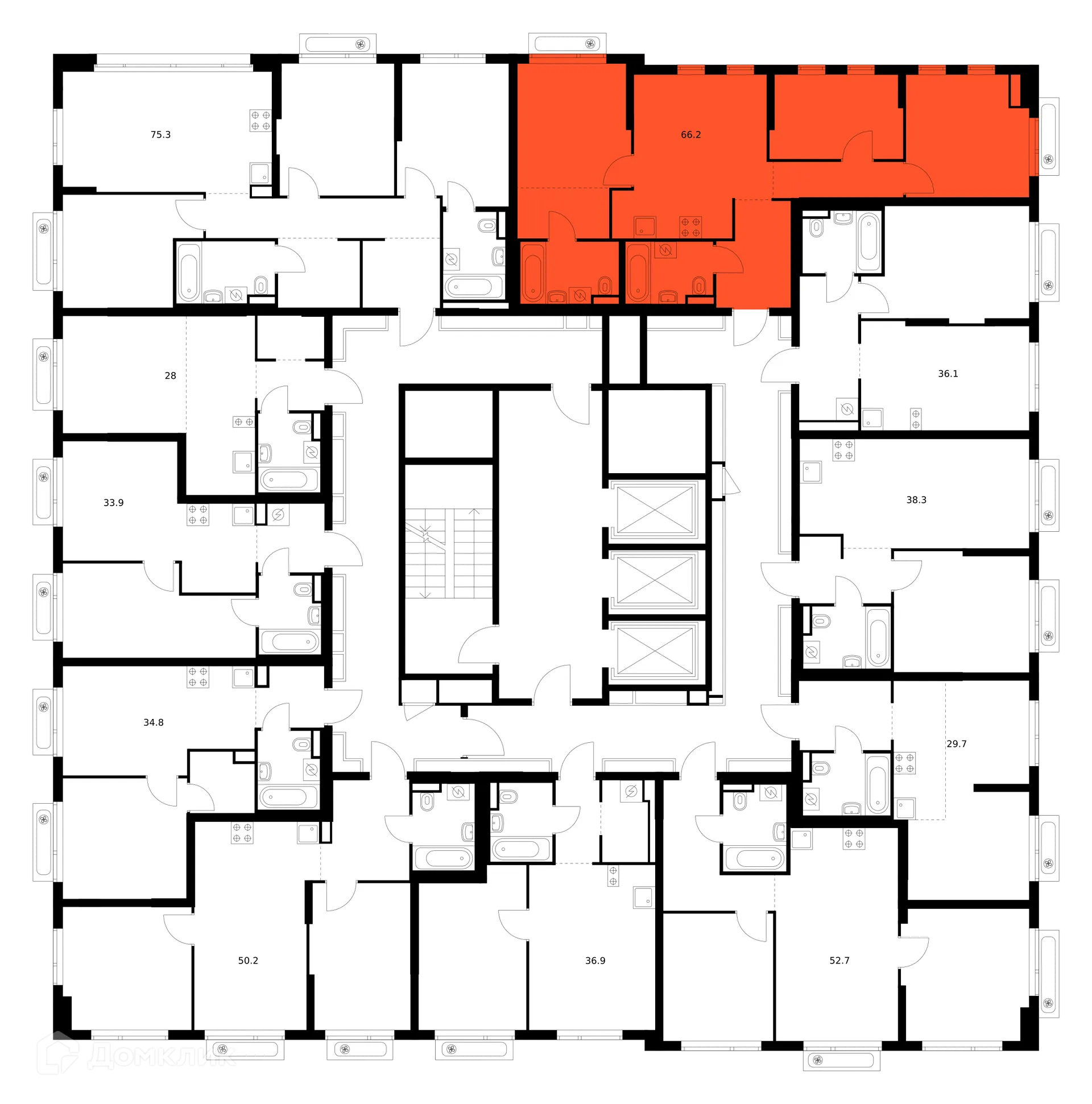 Планировка 3-комнатной квартиры 66.2 м² в ЖК Зелёный парк, г. Москва — фото 2