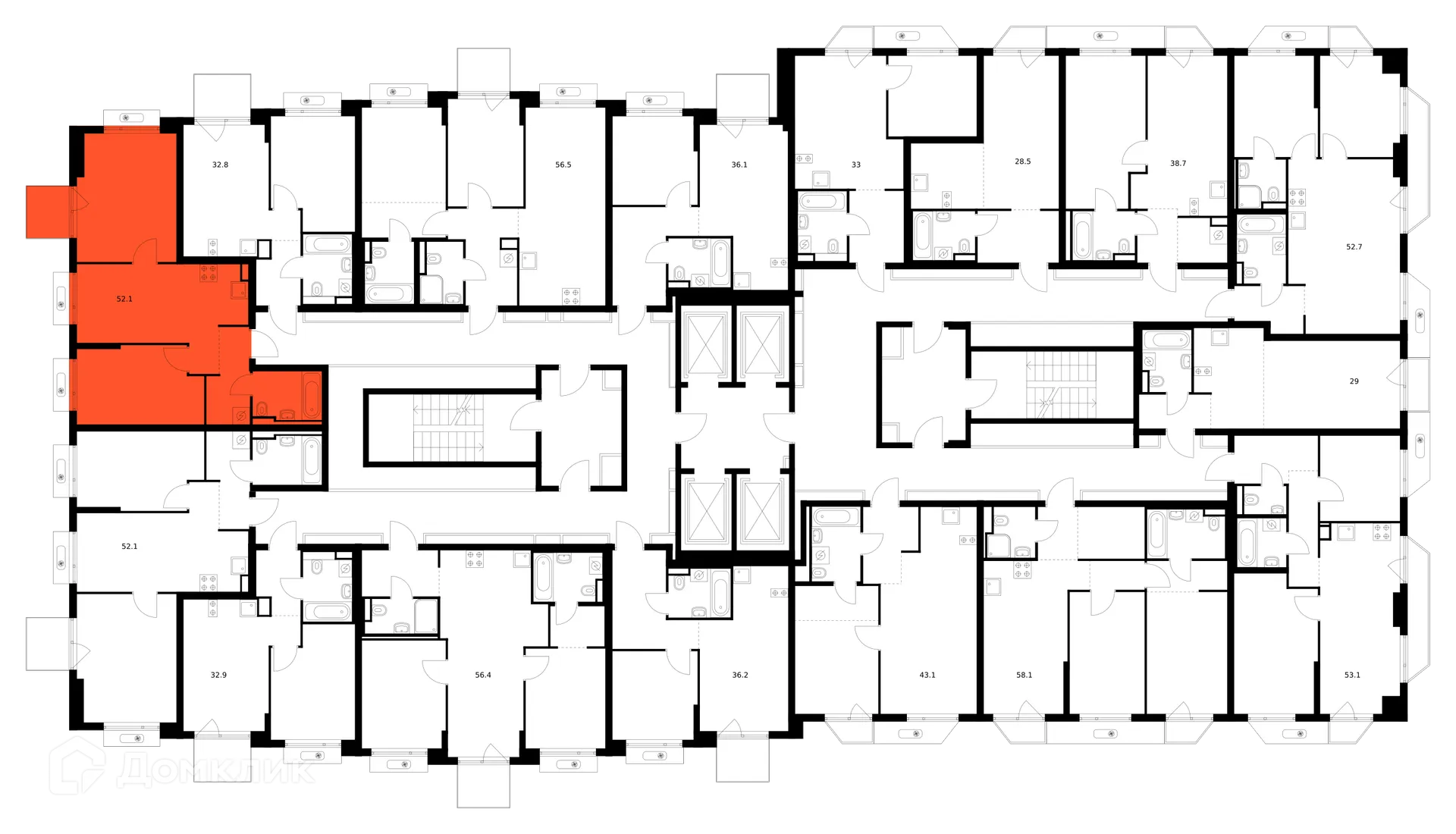 Планировка 2-комнатной квартиры 52.1 м² в ЖК Зелёный парк, г. Москва — фото 2