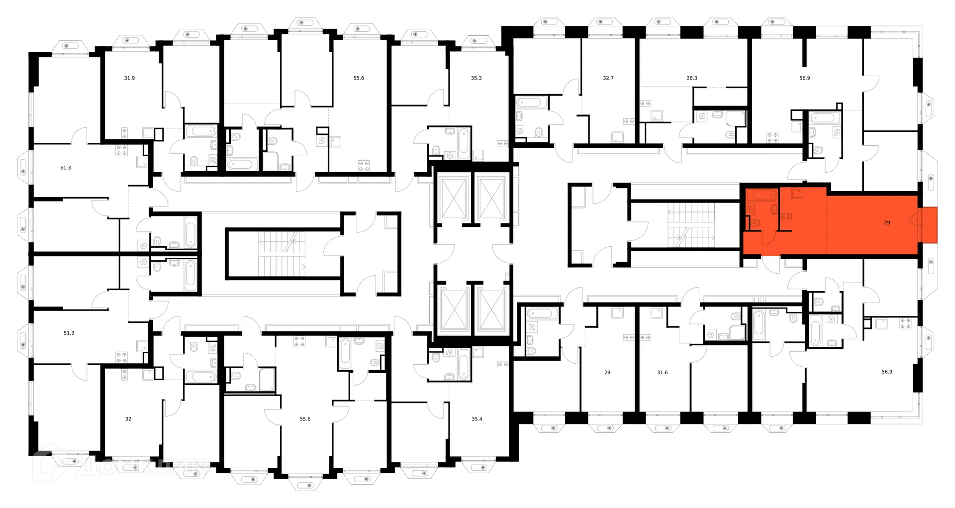 Планировка студии квартиры 29 м² в ЖК Зелёный парк, г. Москва — фото 2