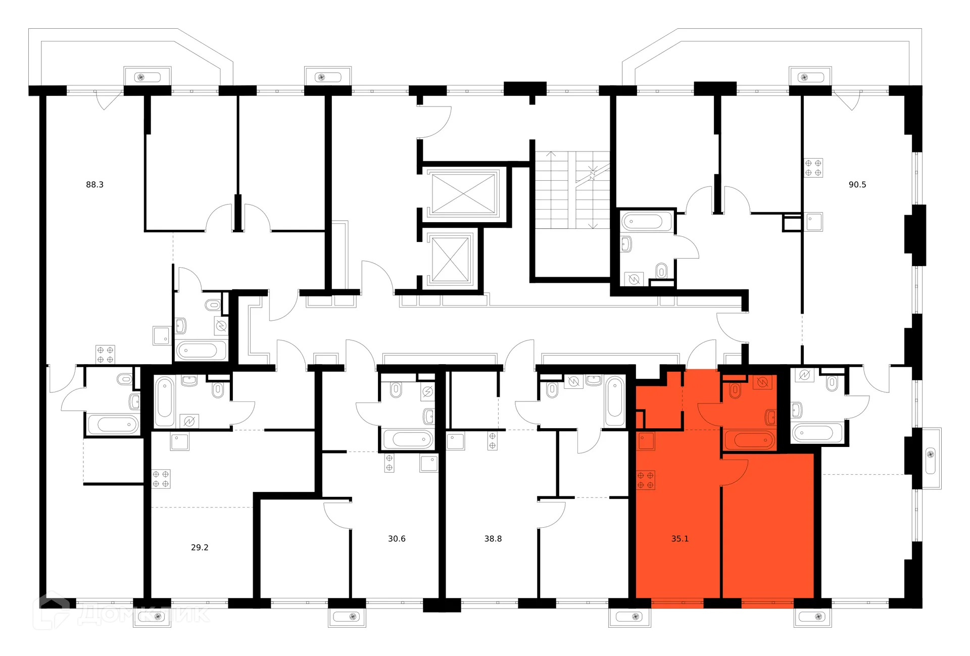 Планировка 1-комнатной квартиры 35.1 м² в ЖК Зелёный парк, г. Москва — фото 2