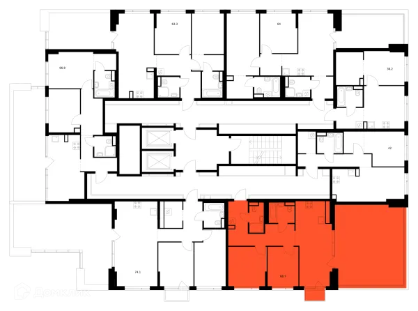 Планировка 2 комн. в «Бунинская набережная»