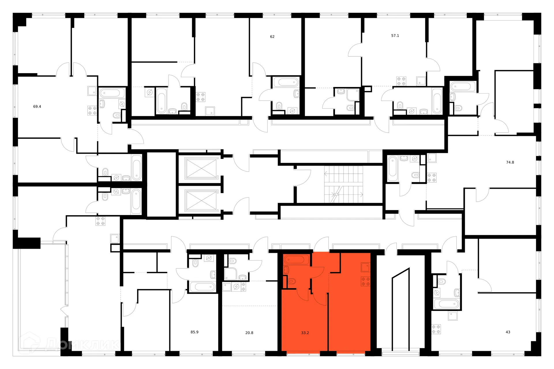 Планировка 1-комнатной квартиры 33.2 м² в «Бунинская набережная», г. Москва — фото 2
