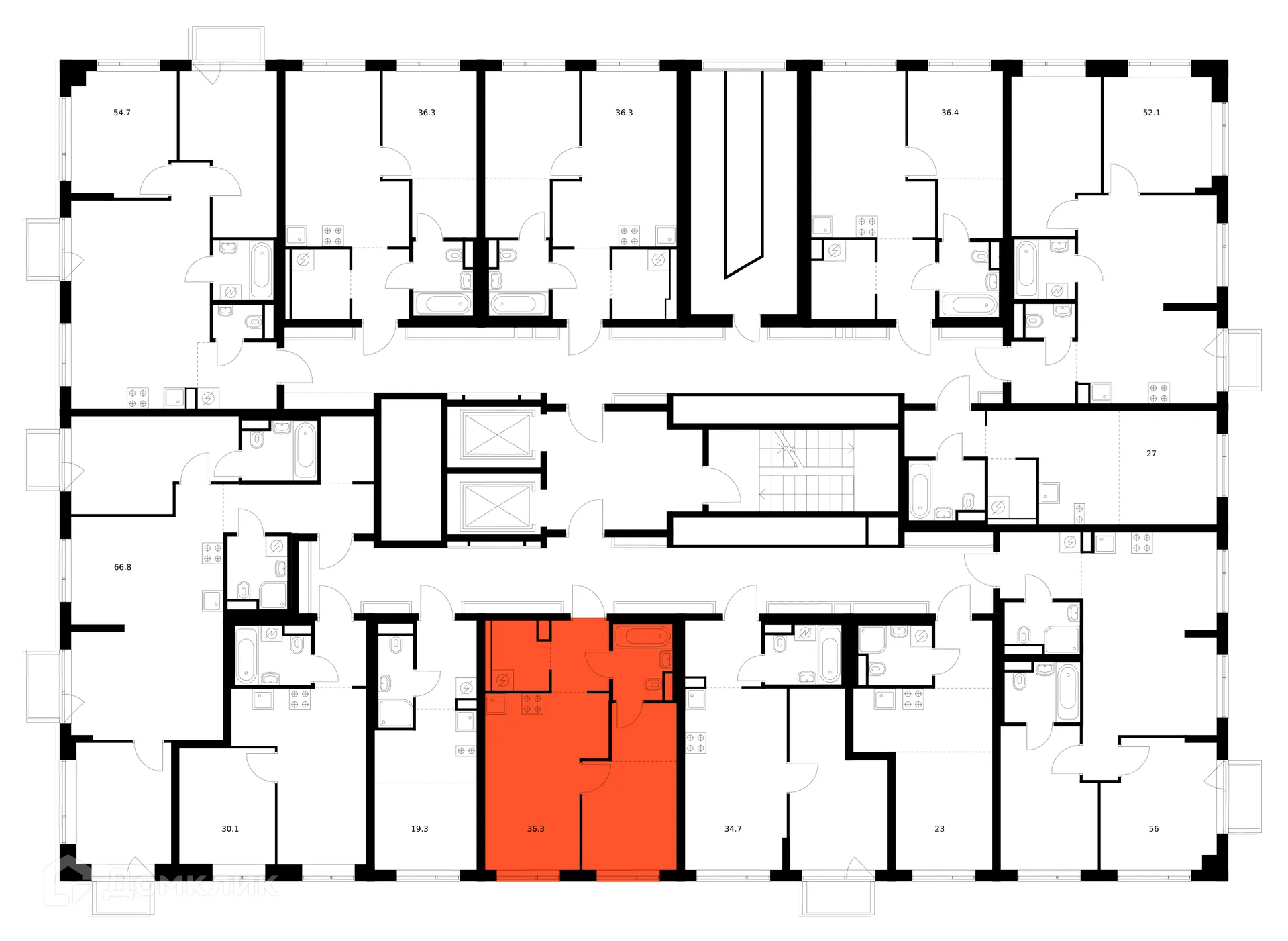 Планировка 1-комнатной квартиры 36.3 м² в «Бунинская набережная», г. Москва — фото 2