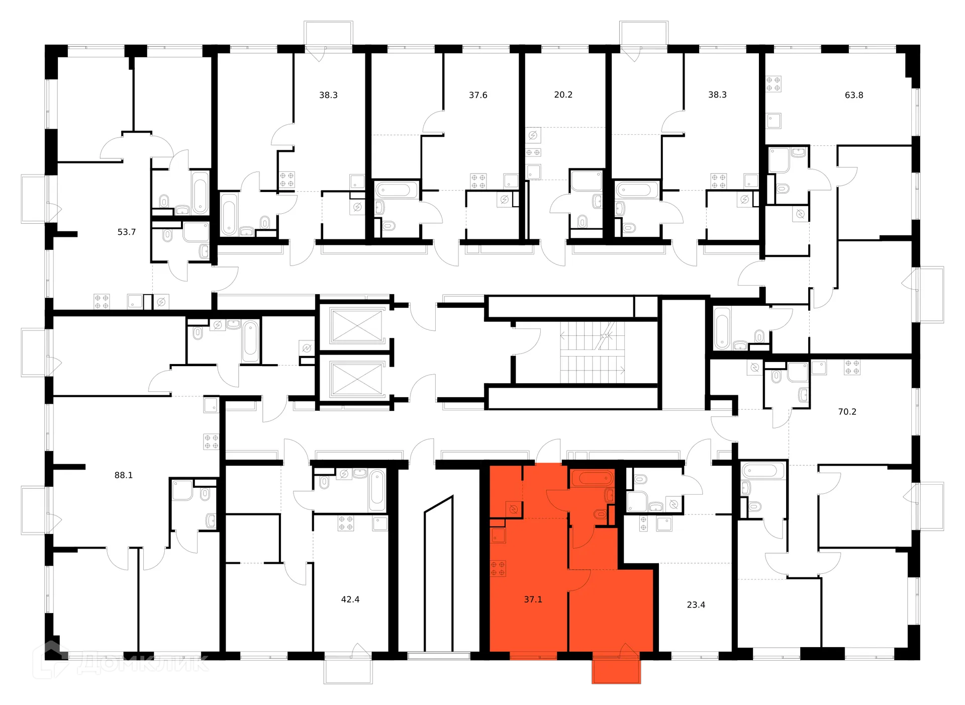 Планировка 1-комнатной квартиры 37.1 м² в «Бунинская набережная», г. Москва — фото 2