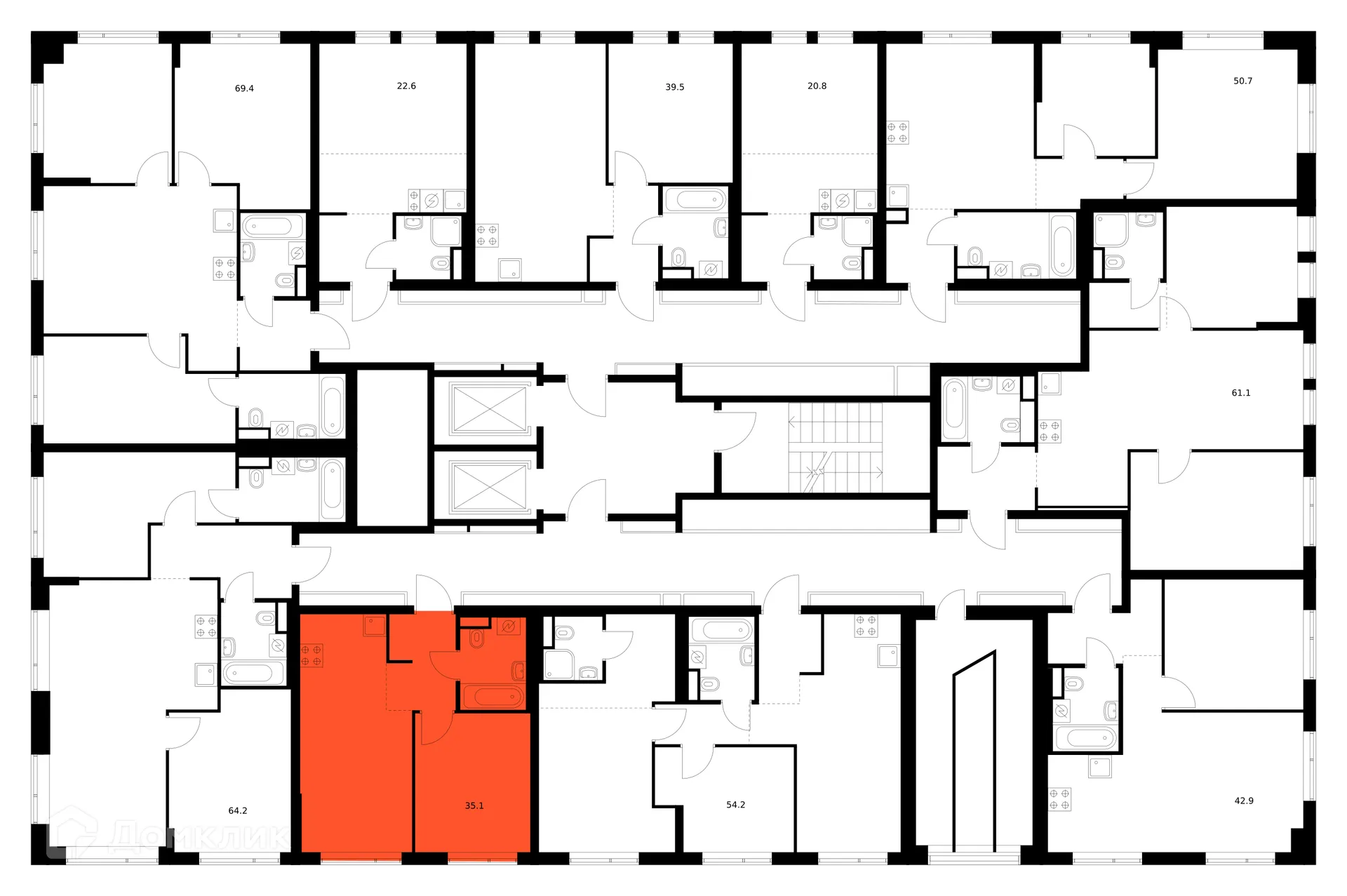 Планировка 1-комнатной квартиры 35.1 м² в «Бунинская набережная», г. Москва — фото 2