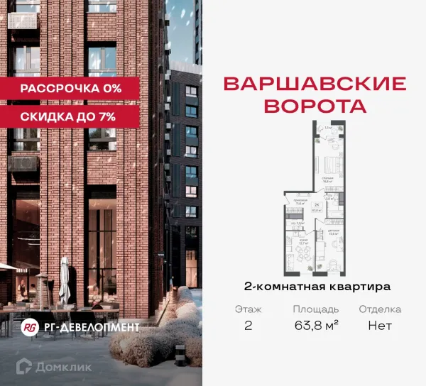 Планировка 2 комн. в ЖК МФК Варшавские ворота