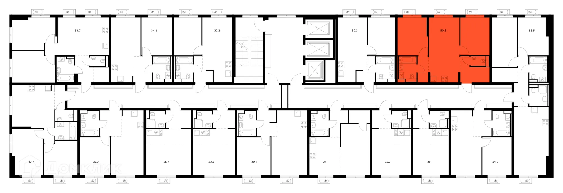 Планировка 2-комнатной квартиры 50.6 м² в «Митинский лес», г. Москва — фото 2