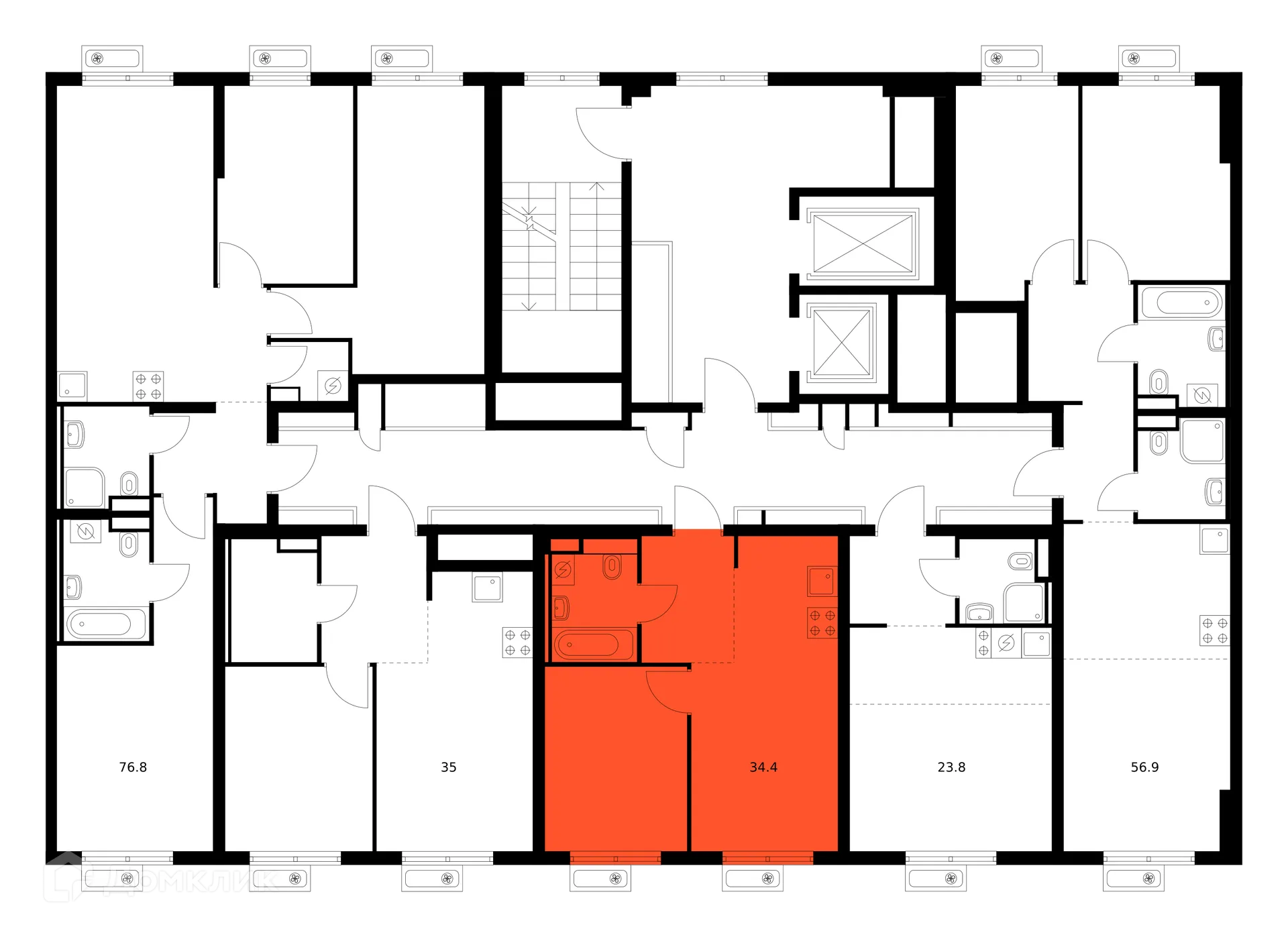 Планировка 1-комнатной квартиры 34.4 м² в «Митинский лес», г. Москва — фото 2