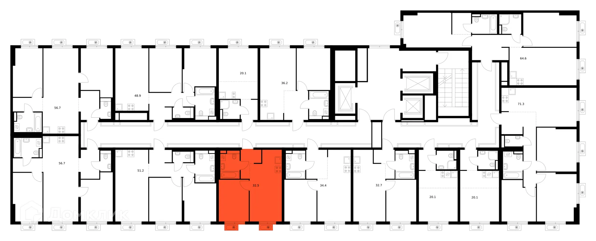 Планировка 1-комнатной квартиры 32.5 м² в «Митинский лес», г. Москва — фото 2