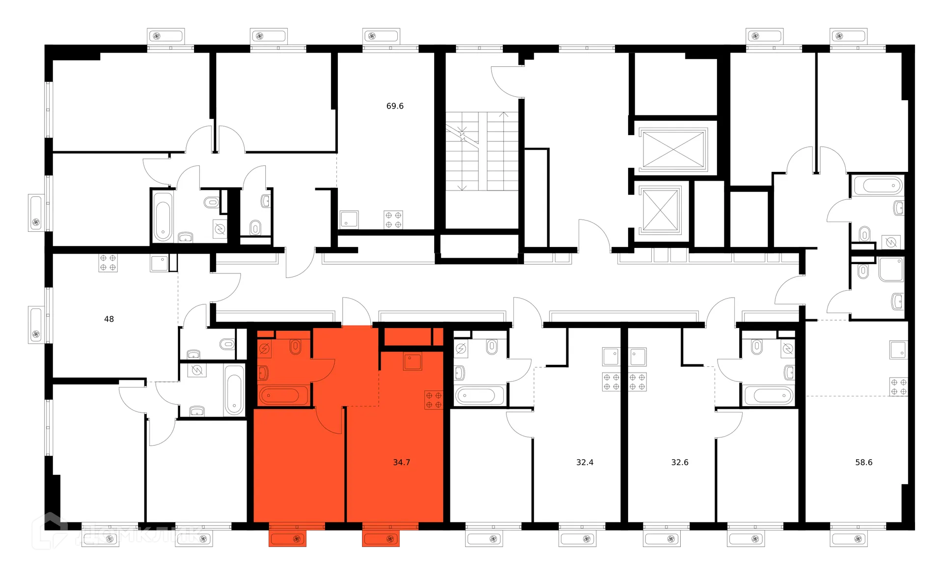 Планировка 1-комнатной квартиры 34.7 м² в «Митинский лес», г. Москва — фото 2