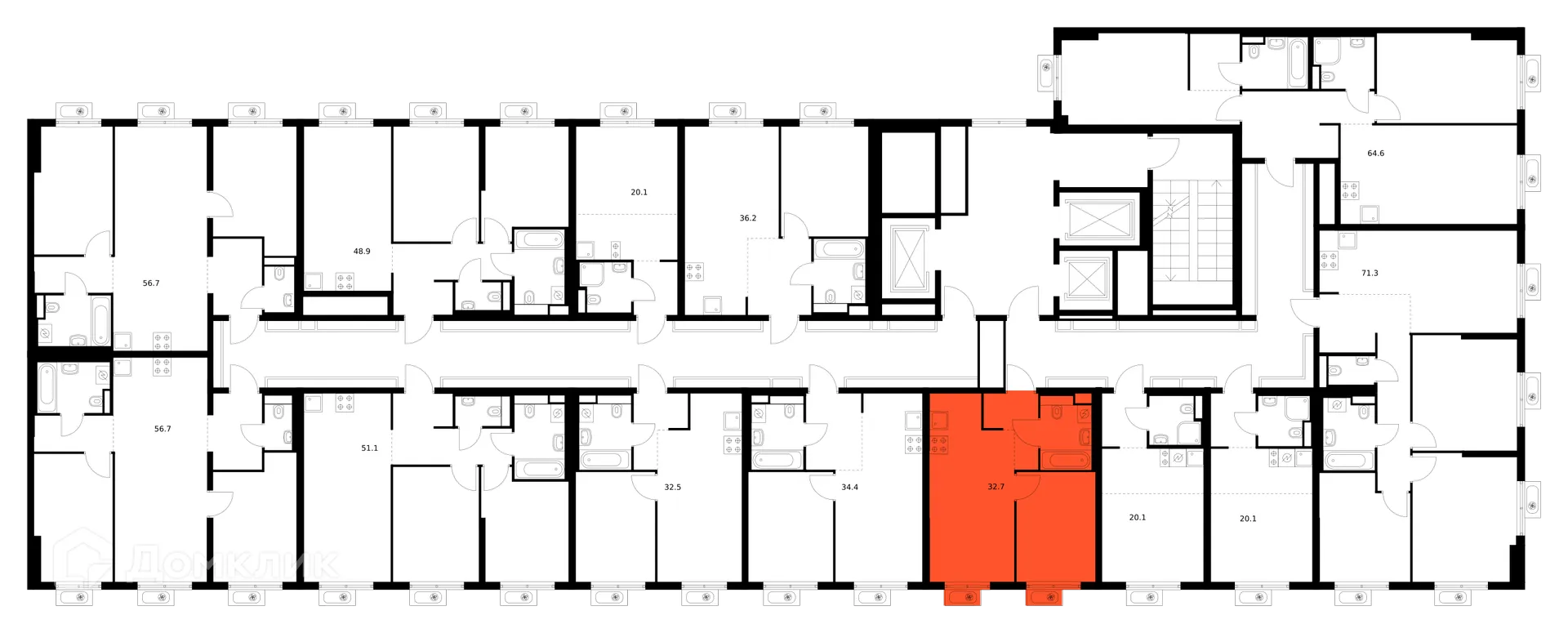 Планировка 1-комнатной квартиры 32.7 м² в «Митинский лес», г. Москва — фото 2