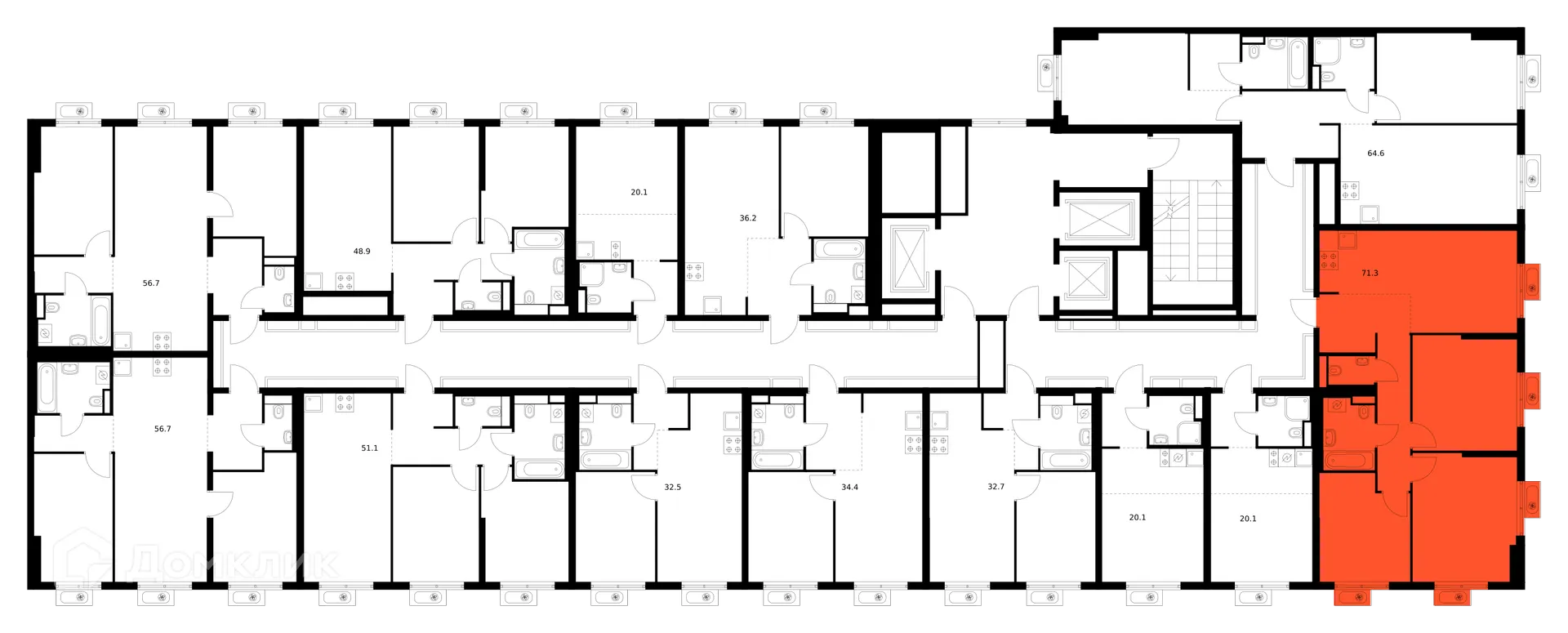 Планировка 3-комнатной квартиры 71.3 м² в «Митинский лес», г. Москва — фото 2