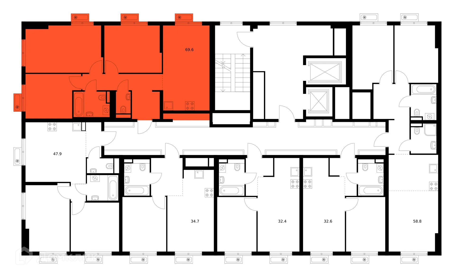 Планировка 3-комнатной квартиры 69.6 м² в «Митинский лес», г. Москва — фото 2
