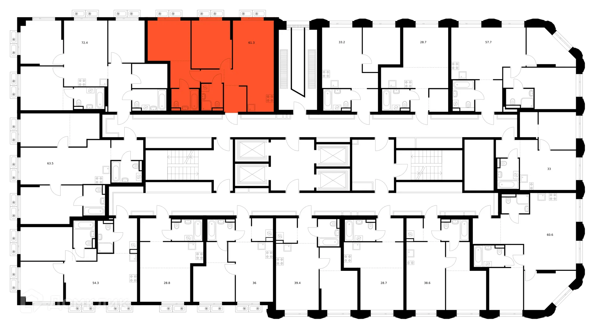 Планировка 2-комнатной квартиры 61.3 м² в ЖК Саларьево парк, г. Москва — фото 2