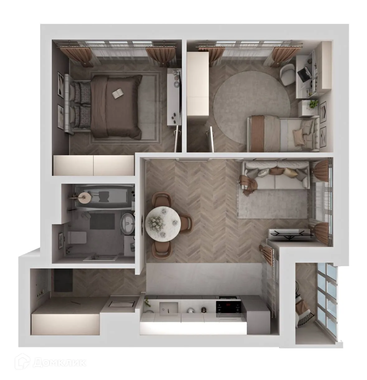 Планировка 2-комнатной квартиры 52.06 м² в ЖК Есенин, г. Ханты-Мансийск — фото 5