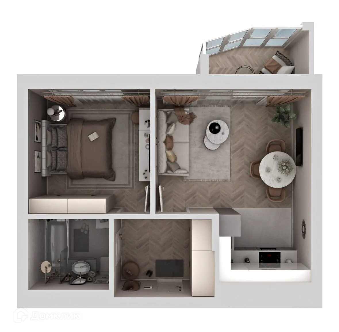 Планировка 1-комнатной квартиры 42.54 м² в ЖК Есенин, г. Ханты-Мансийск — фото 2