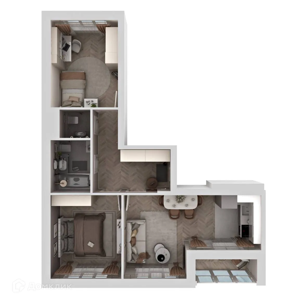 Планировка 2-комнатной квартиры 59.53 м² в ЖК Есенин, г. Ханты-Мансийск — фото 2