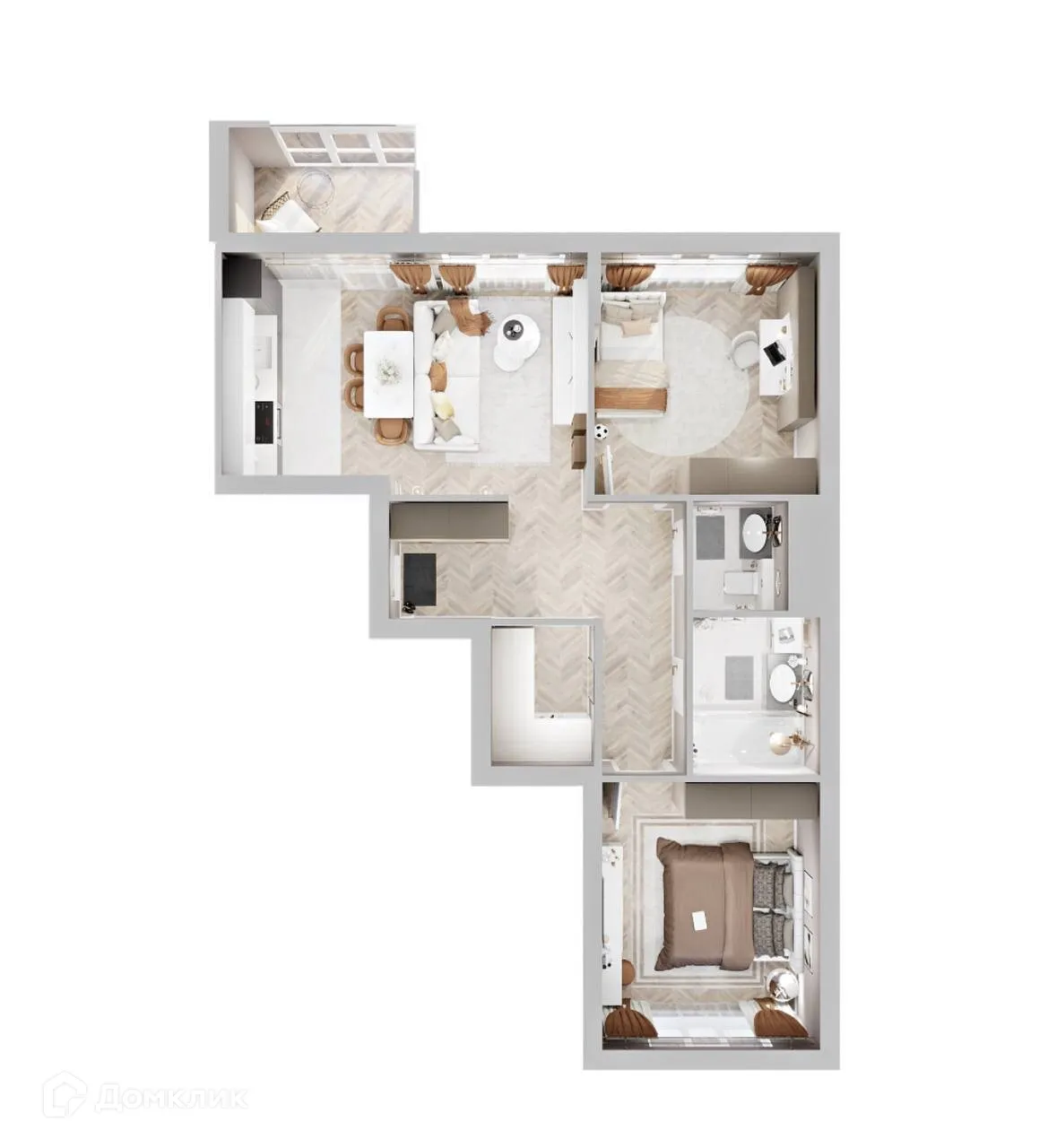 Планировка 3-комнатной квартиры 81.53 м² в ЖК Дом бизнес-класса Дягилев, г. Ханты-Мансийск — фото 5