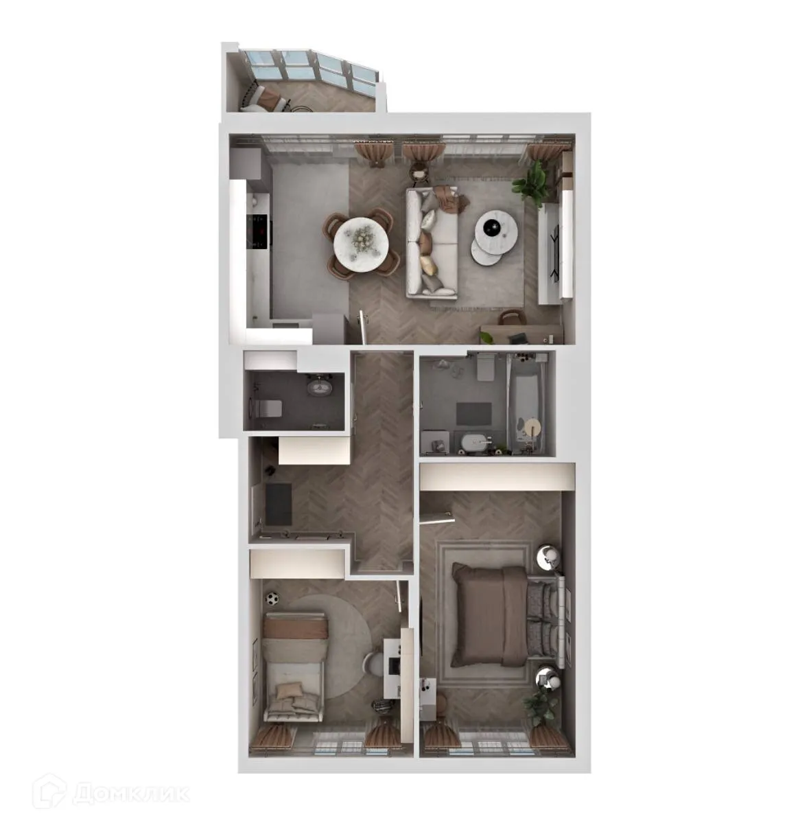 Планировка 2-комнатной квартиры 71.12 м² в ЖК Есенин, г. Ханты-Мансийск — фото 2