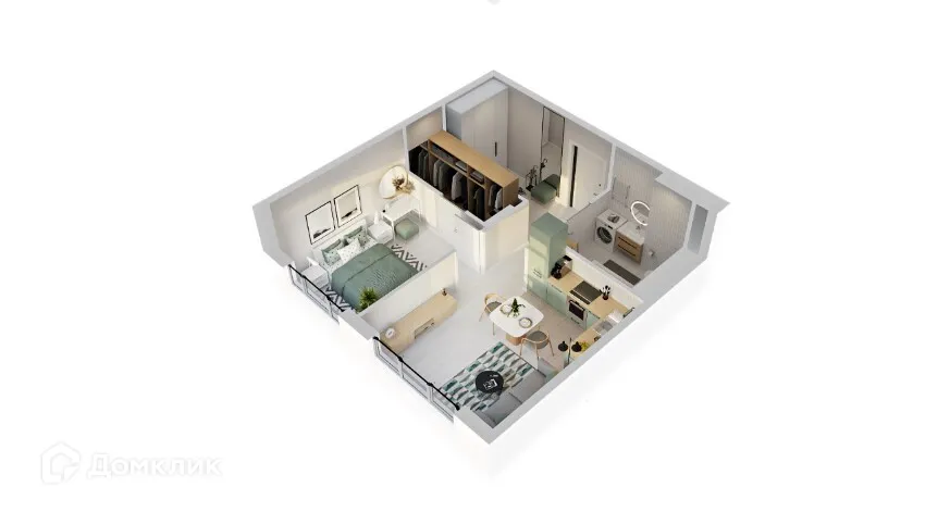 Планировка 1-комнатной квартиры 46.5 м² в ЖК Эко-квартал "Долина Ручьев", г. Ханты-Мансийск — фото 2