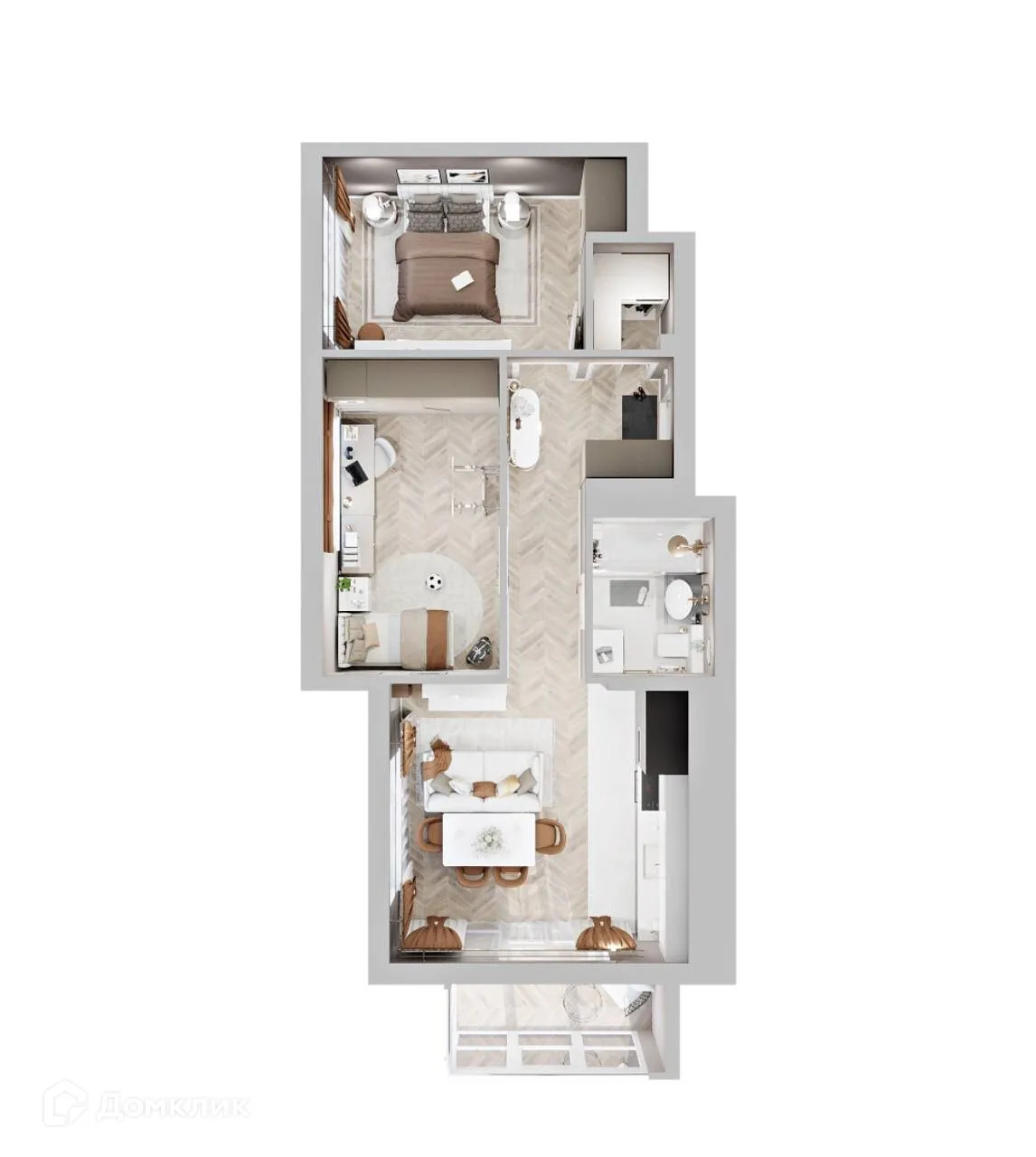 Планировка 2-комнатной квартиры 54.57 м² в ЖК Дом бизнес-класса Дягилев, г. Ханты-Мансийск — фото 5