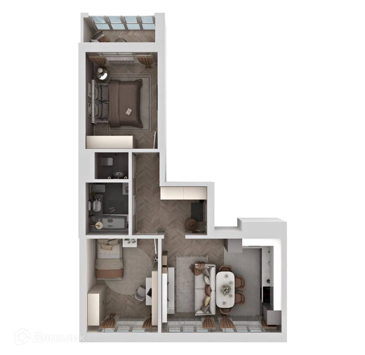 Планировка 2-комнатной квартиры 57.49 м² в ЖК Есенин, г. Ханты-Мансийск — фото 2