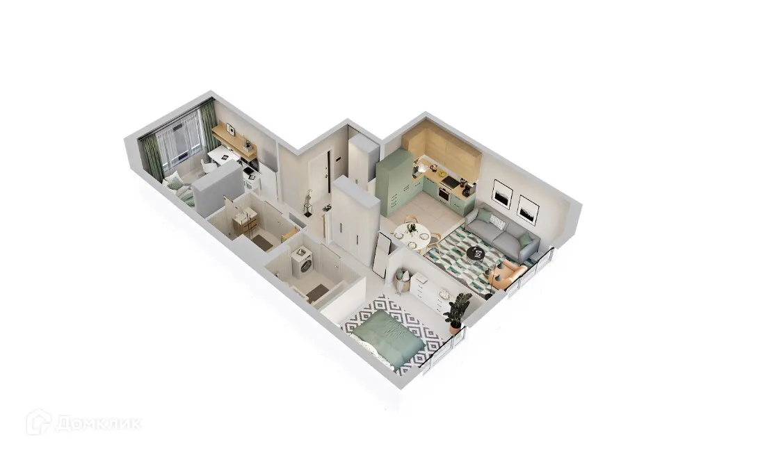 Планировка 2-комнатной квартиры 61.1 м² в ЖК Эко-квартал "Долина Ручьев", г. Ханты-Мансийск — фото 2