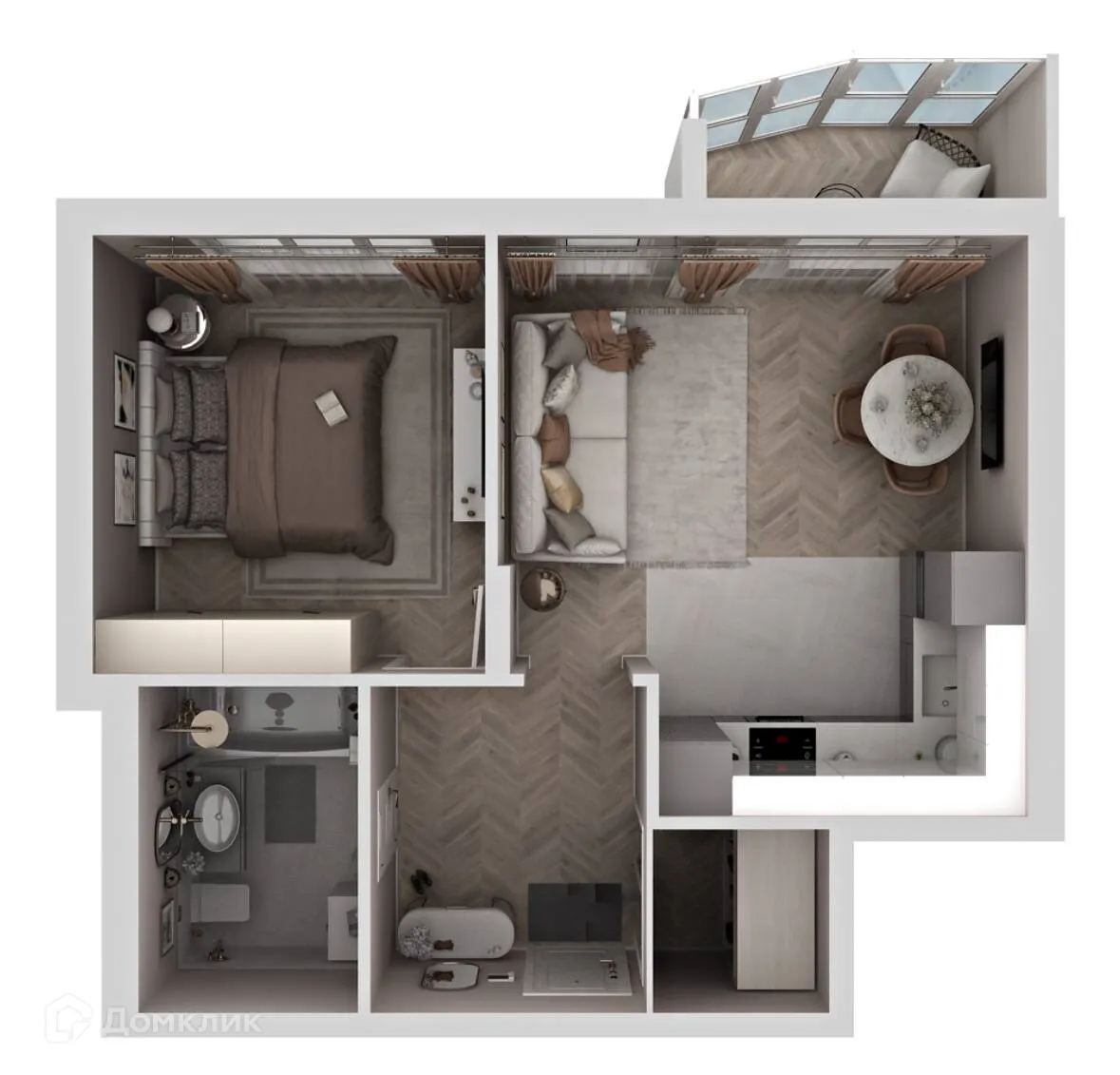 Планировка 1-комнатной квартиры 45.28 м² в ЖК Есенин, г. Ханты-Мансийск — фото 2