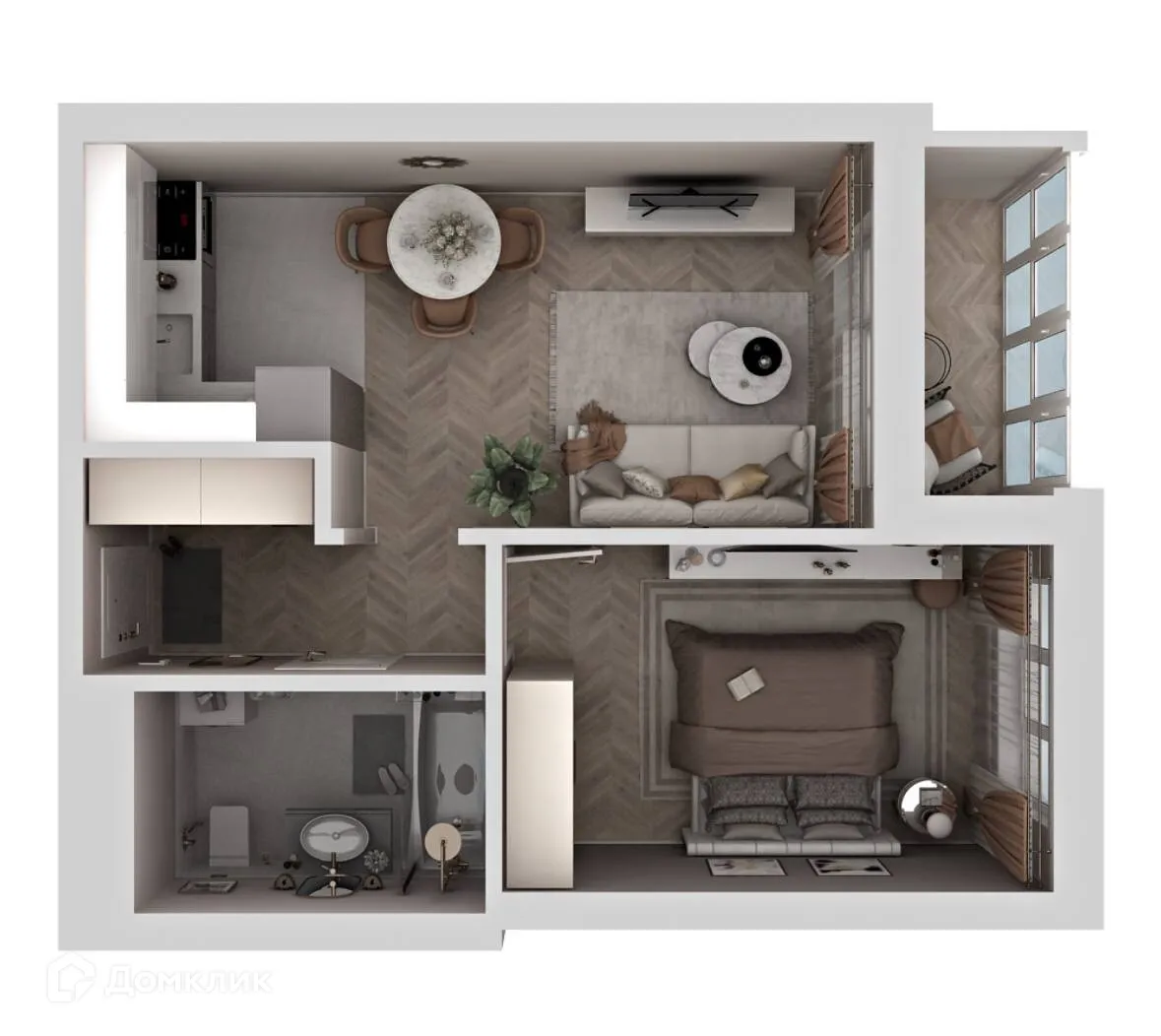 Планировка 1-комнатной квартиры 40.31 м² в ЖК Есенин, г. Ханты-Мансийск — фото 2